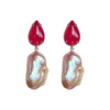 Earrings - Ruby & Baroque Pearl Double Drop