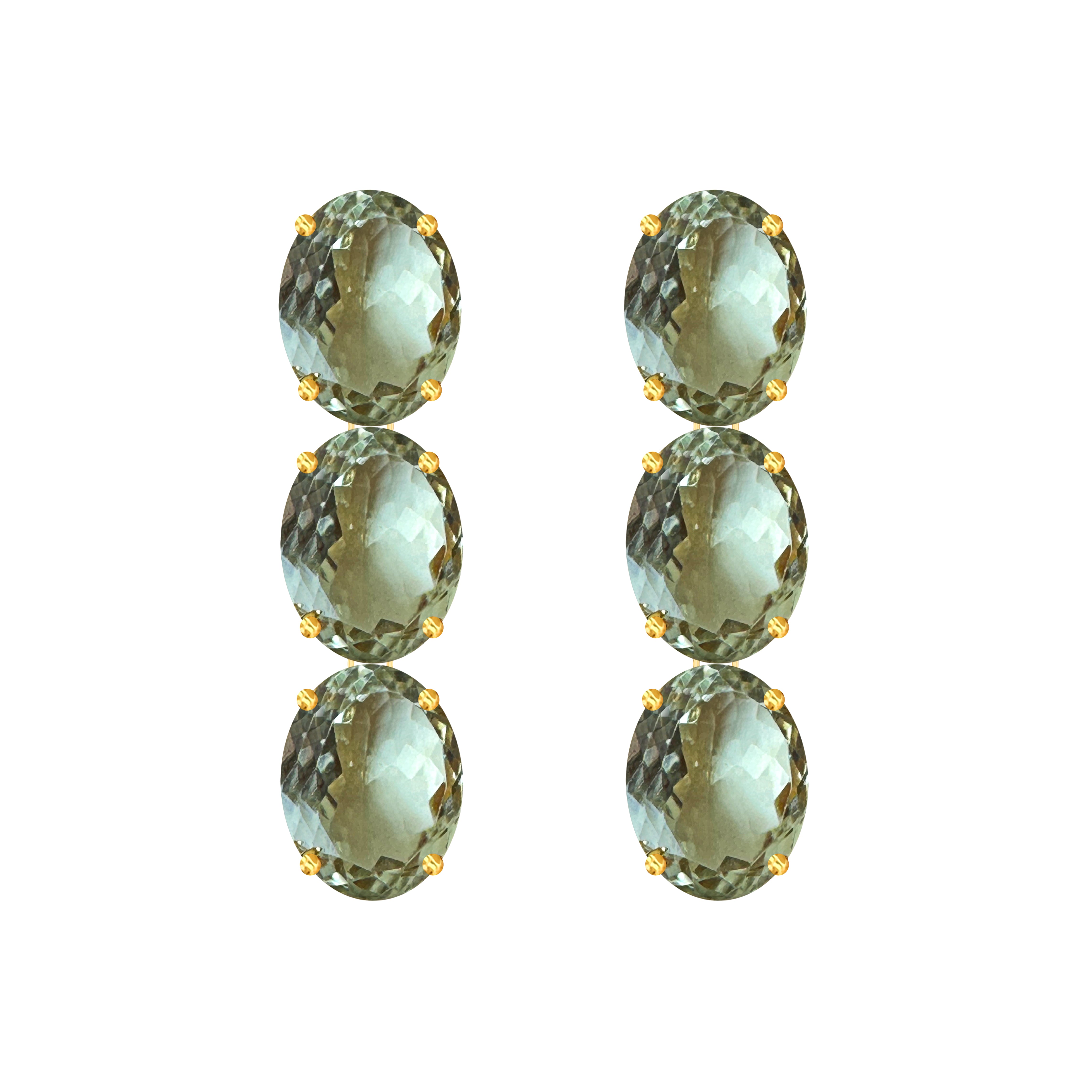 Prasiolite Trio in Prasiolite, gold plated, handcrafted gemstone earrings Singapore