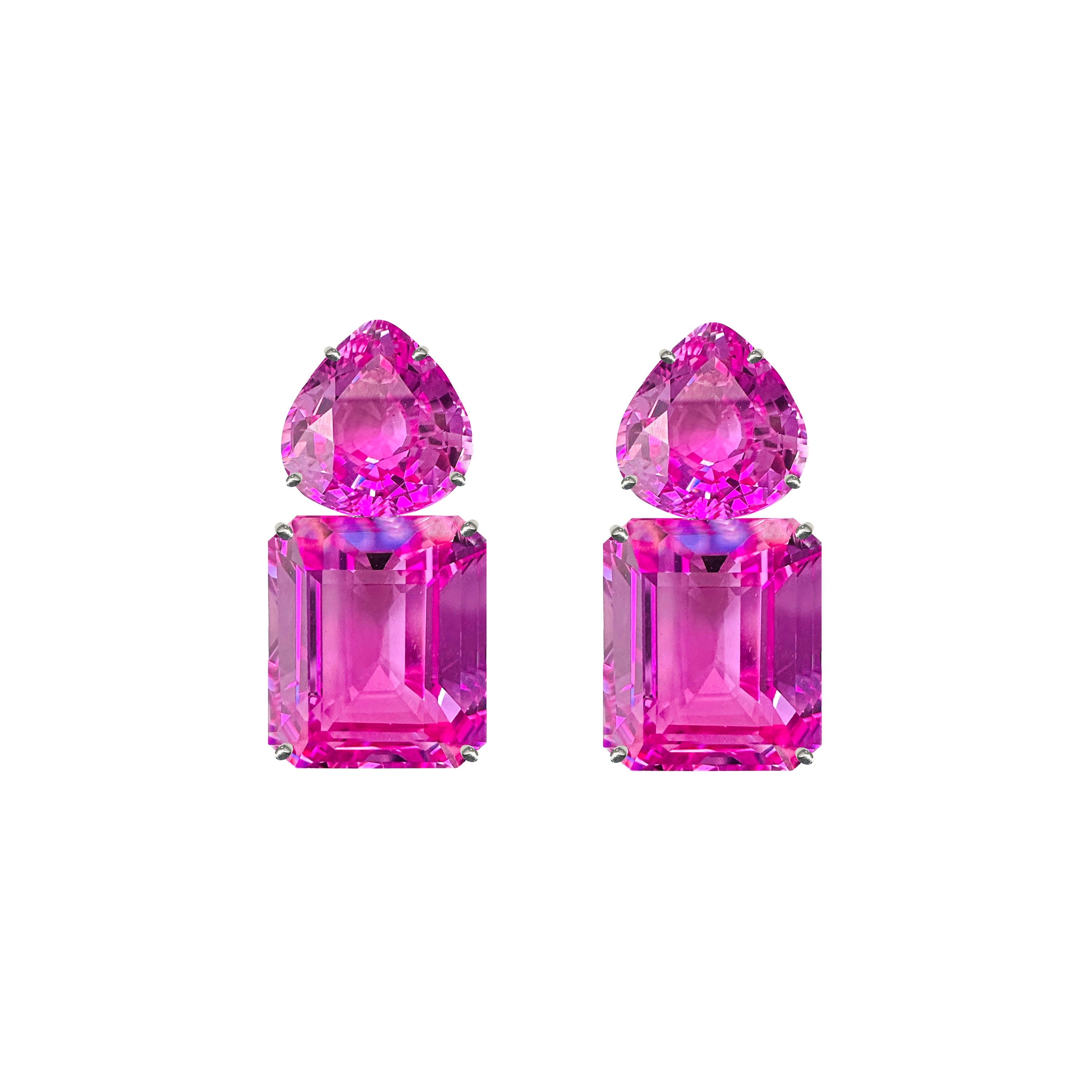 Pink Topaz Double Drop Earrings in Pink Topaz, gold plated, handcrafted gemstone earrings Singapore