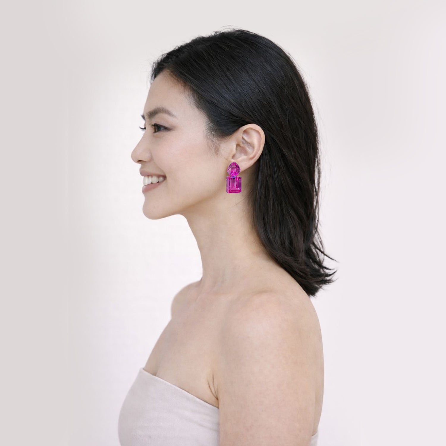 Pink Topaz Double Drop Earrings in Pink Topaz, gold plated, handcrafted gemstone earrings Singapore