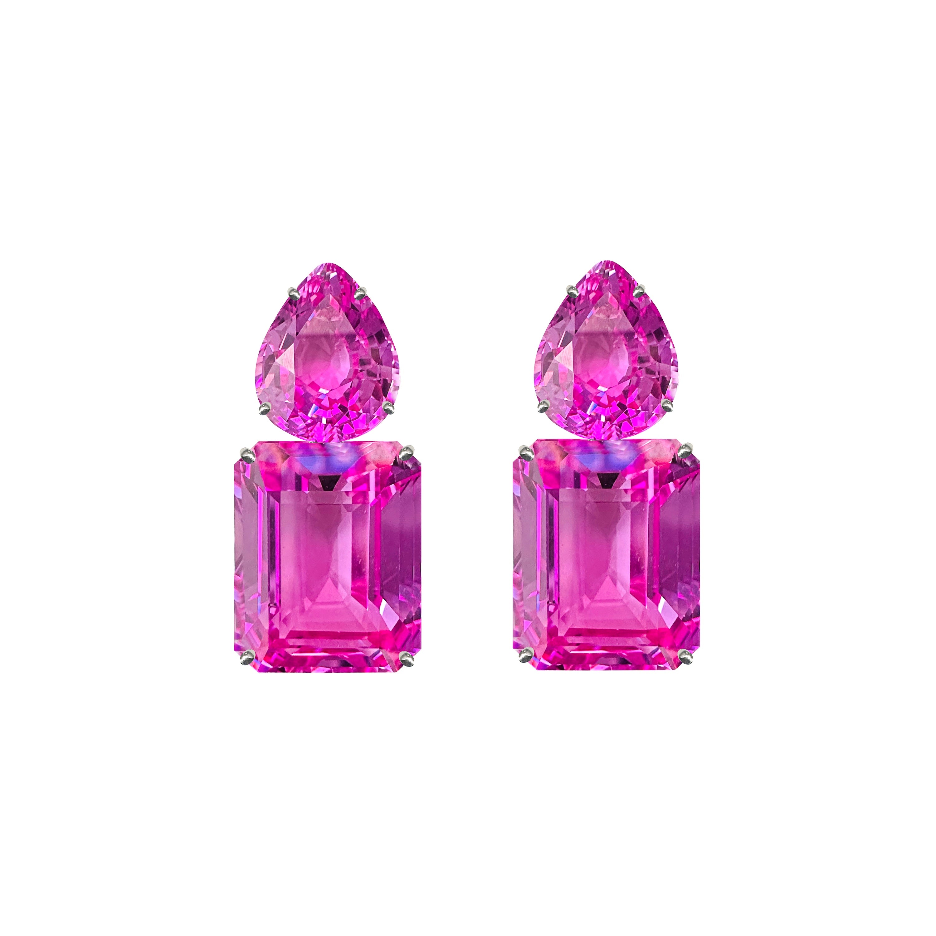 Pink Topaz Double Drop Earrings in Pink Topaz, gold plated, handcrafted gemstone earrings Singapore