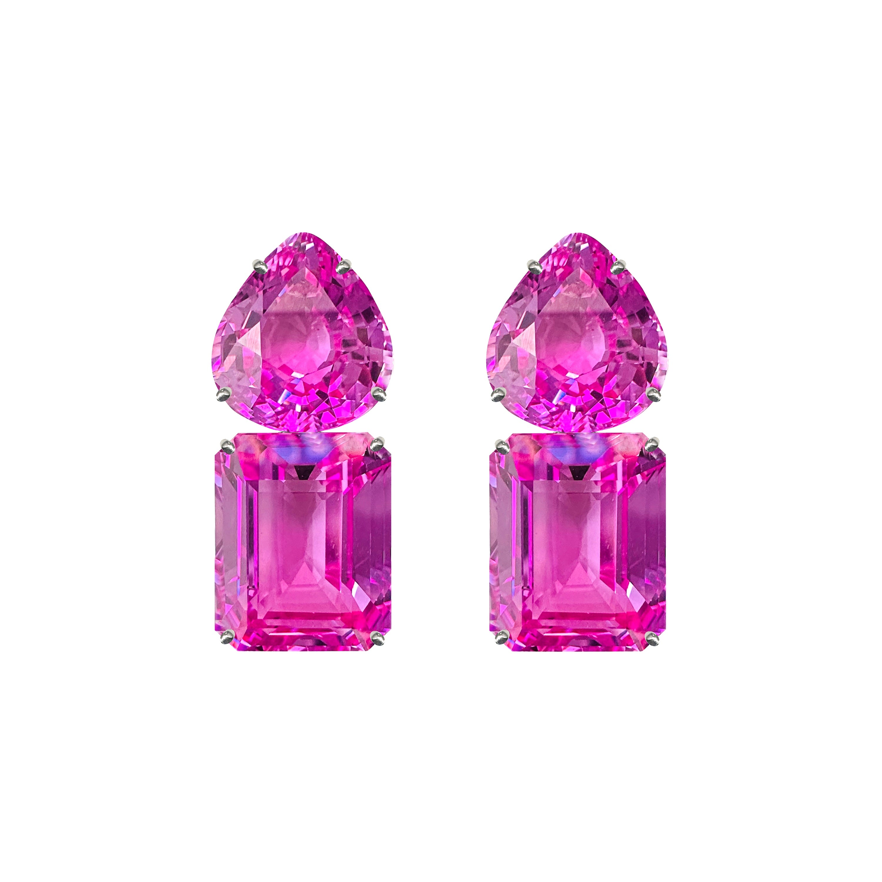 Pink Topaz Double Drop Earrings in Pink Topaz, gold plated, handcrafted gemstone earrings Singapore