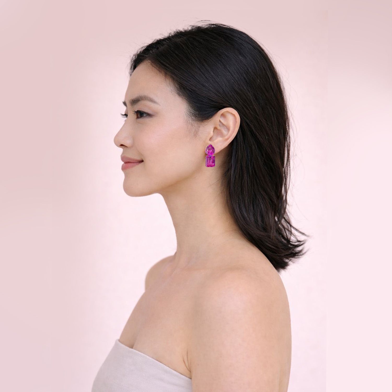 Pink Topaz Double Drop Earrings in Pink Topaz, gold plated, handcrafted gemstone earrings Singapore