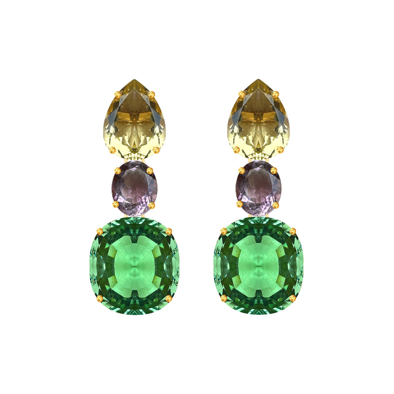 Earrings - Citrine, Amethyst & Green Quartz Trio