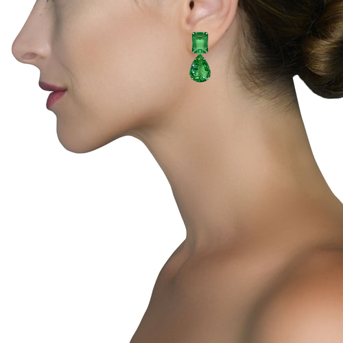 Earrings - Green Quartz Double Drops