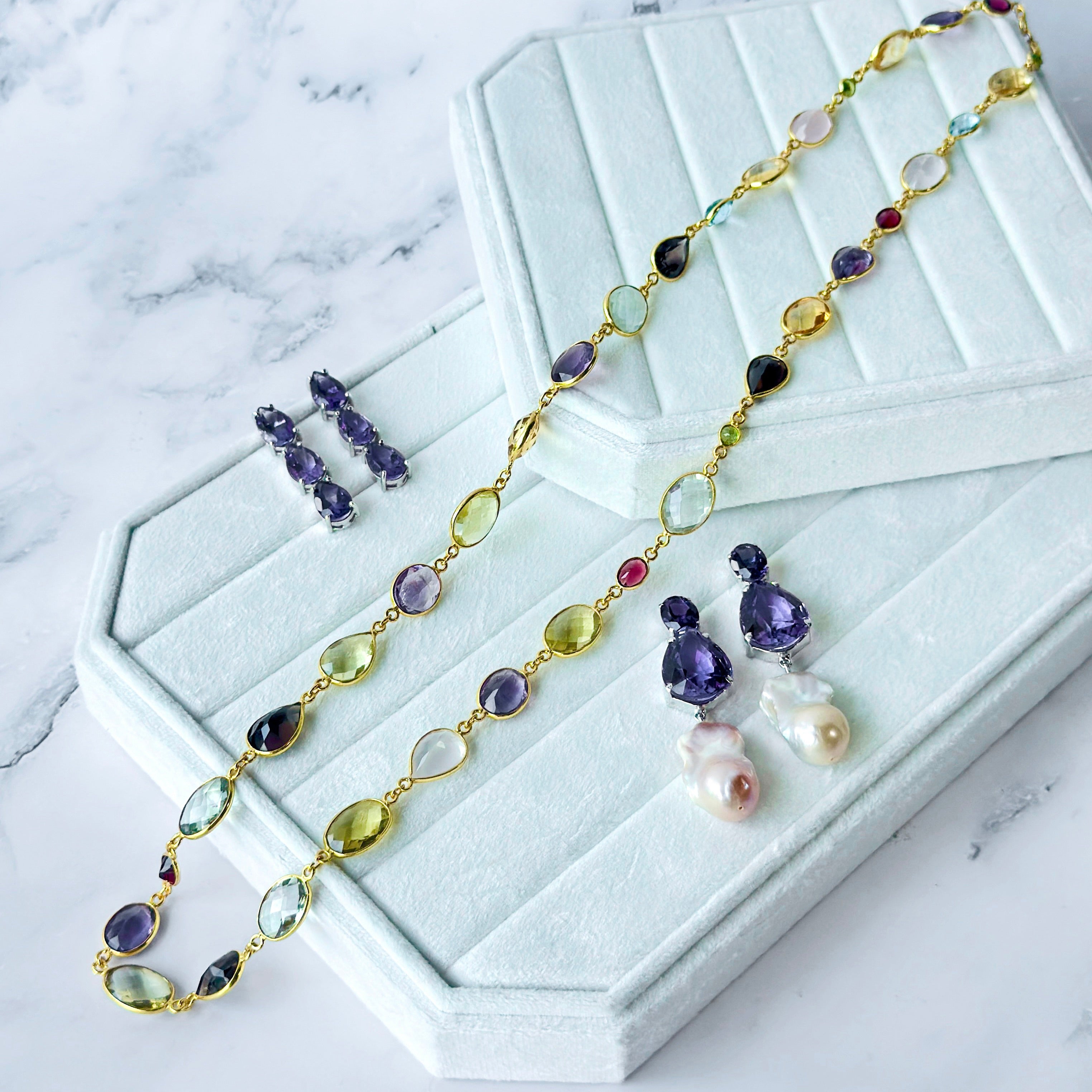Bezel Set Multi Gemstone Necklace