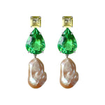 Earrings - Lemon Quartz, Green Quartz  & Baroque Pearl Trio