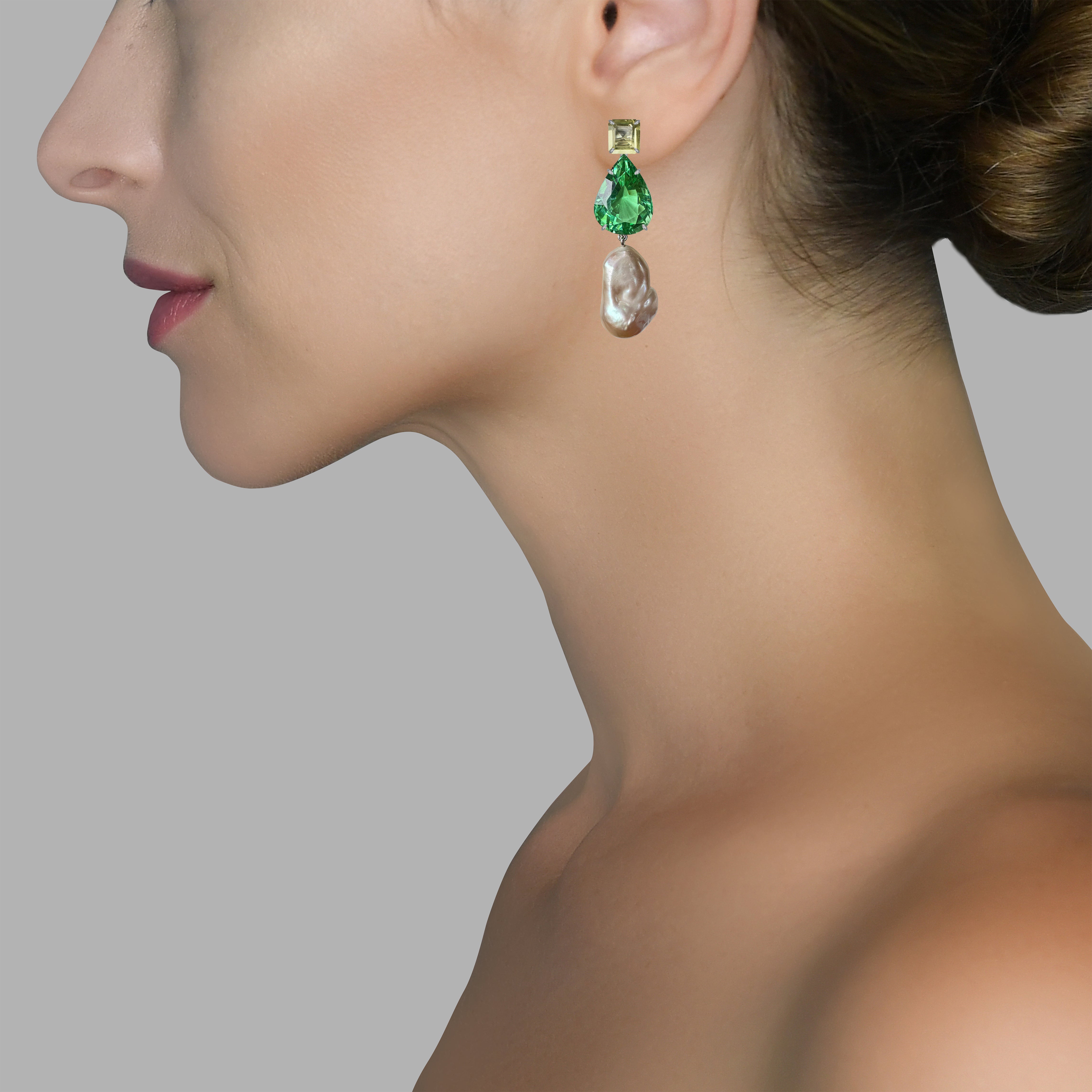 Lemon Quartz, Green Quartz  & Baroque Pearl Trio