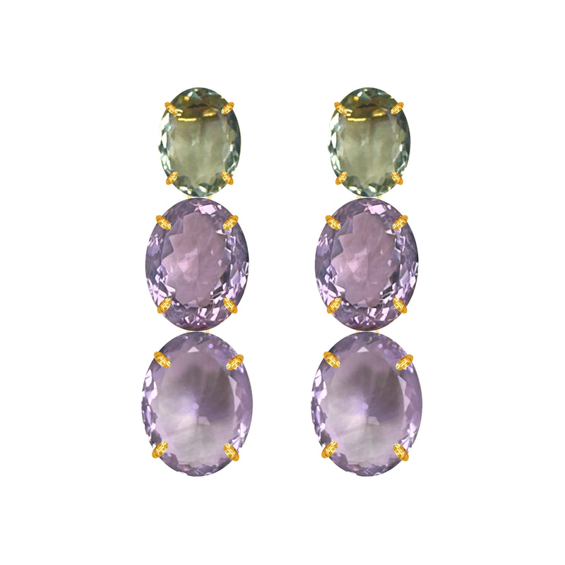 Earrings - Prasiolite & Amethyst Trio