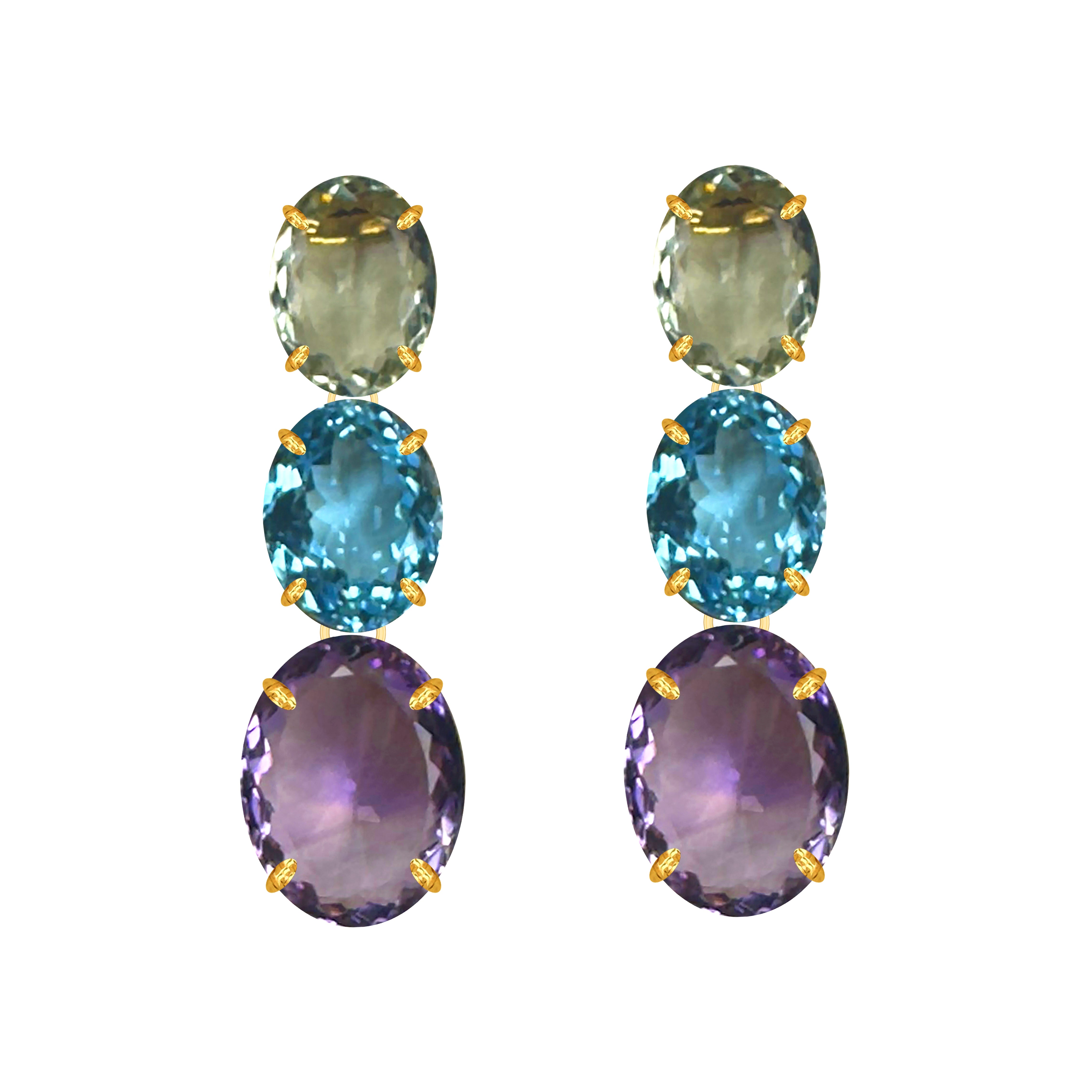 Prasiolite, Blue Topaz & Amethyst Trio