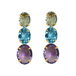 Earrings - Prasiolite, Blue Topaz & Amethyst Trio