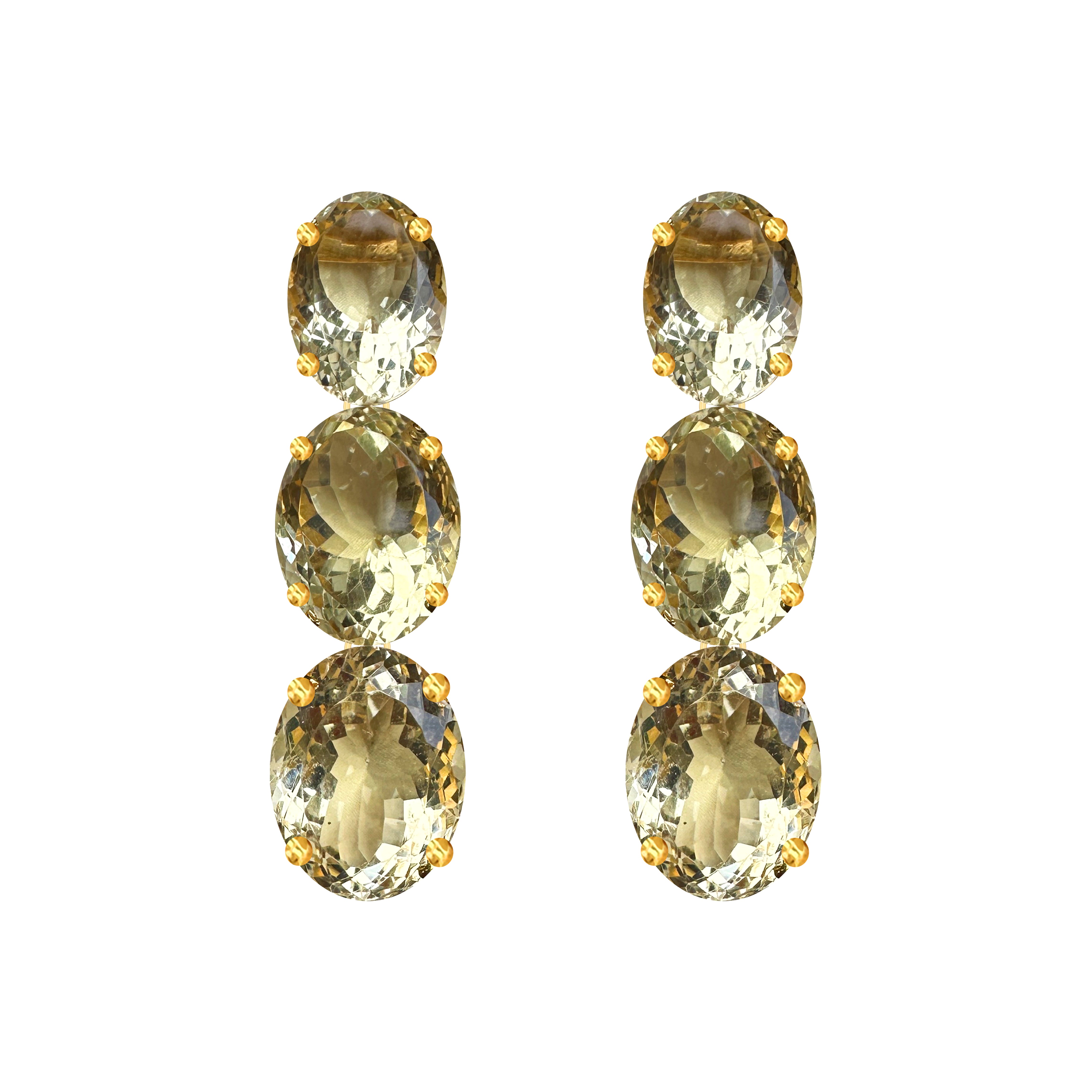 Citrine Trio in Citrine, gold plated, handcrafted gemstone earrings Singapore