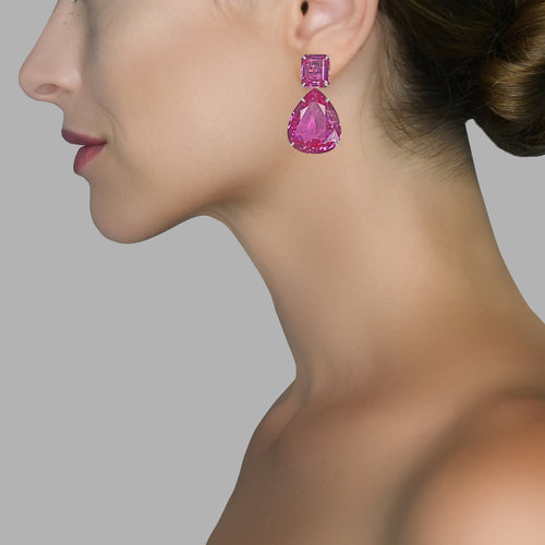 Earrings - Pink Topaz Double Drops