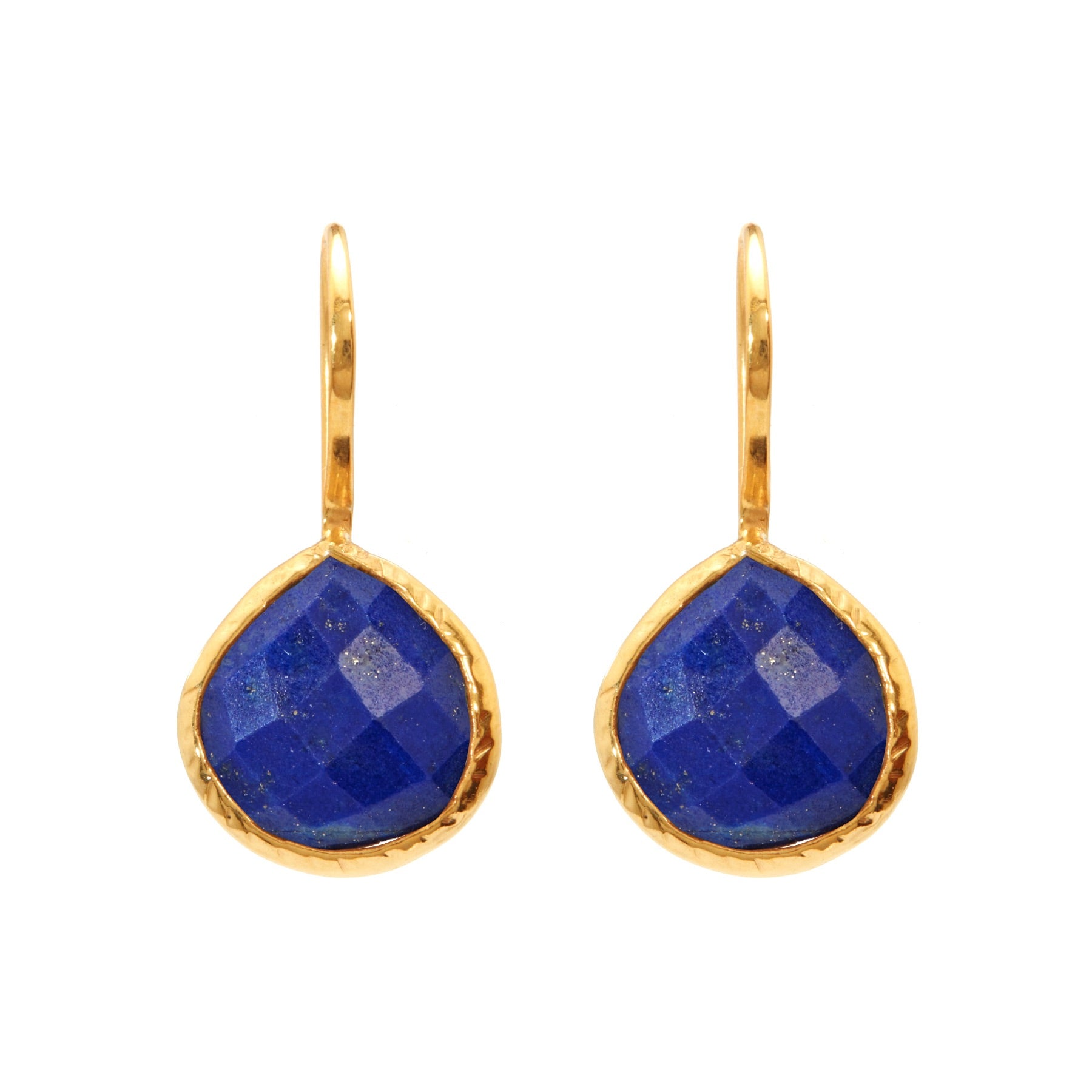 Blue teardrop gemstone earrings in gold setting – ShopLustre fine jewellery