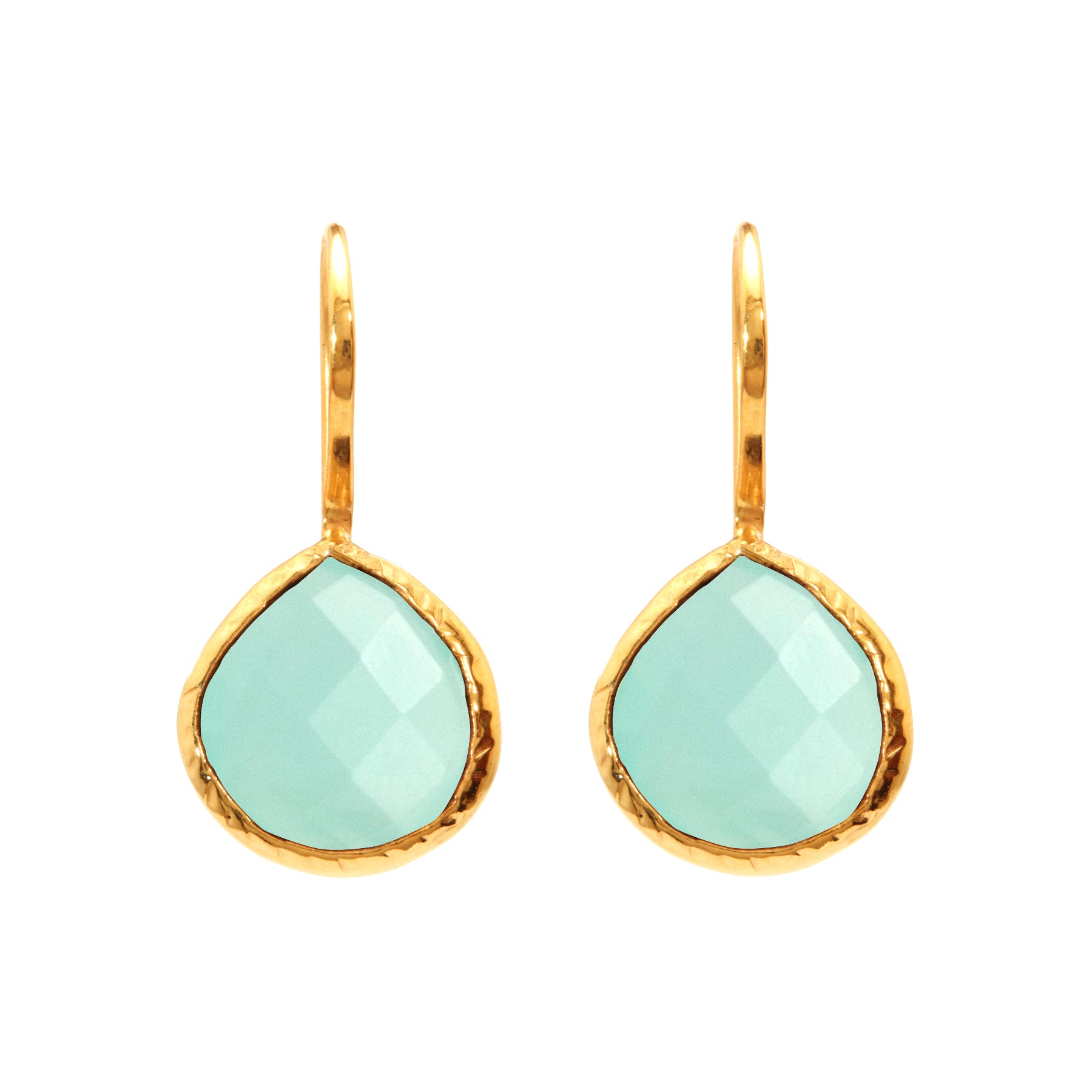 Teardrop Earrings in Aqua Chalcedony in Aqua Chalcedony, gold plated, handcrafted gemstone earrings Singapore