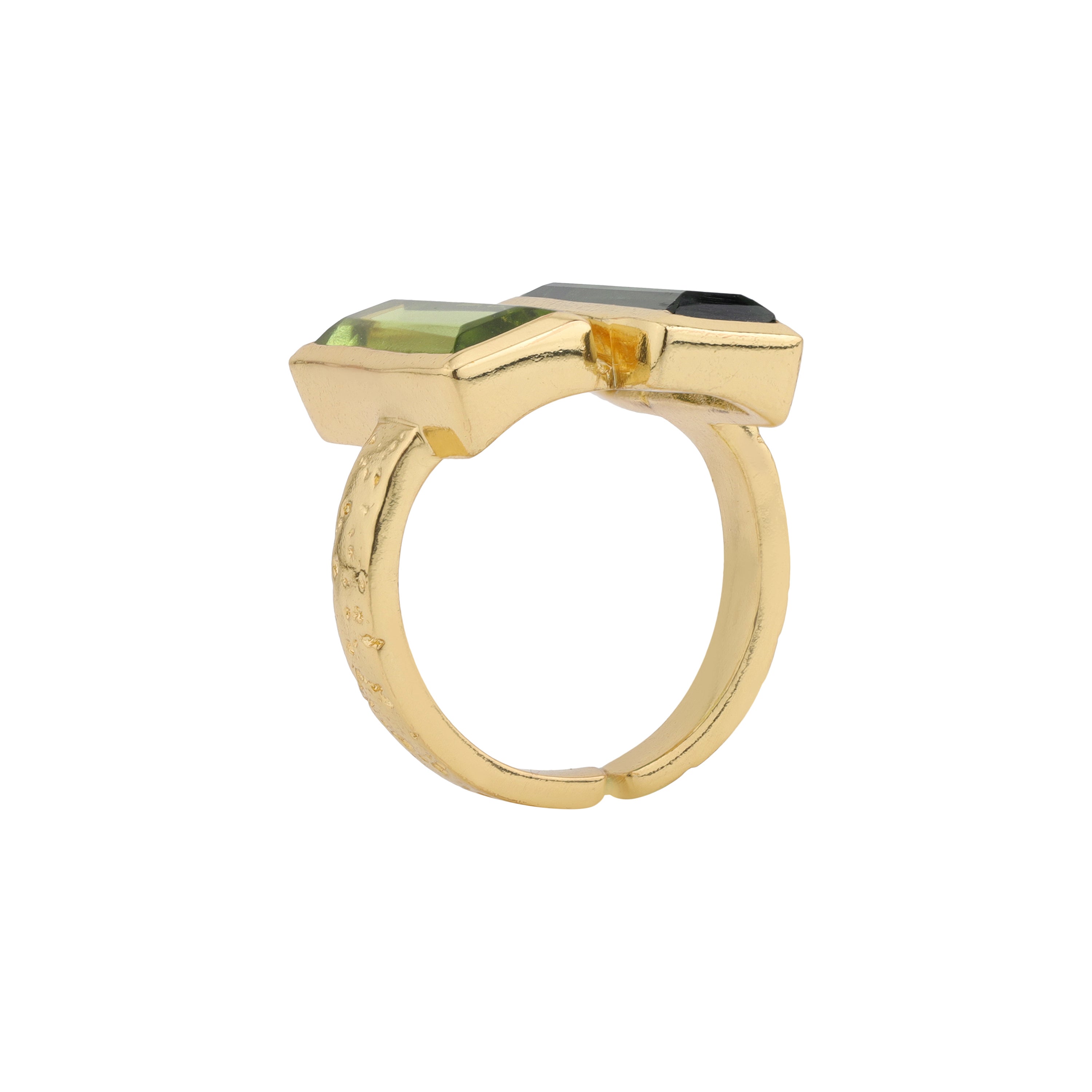 Double Bar in Green Quartz and Peridot in Peridot, gold plated, handcrafted gemstone rings Singapore