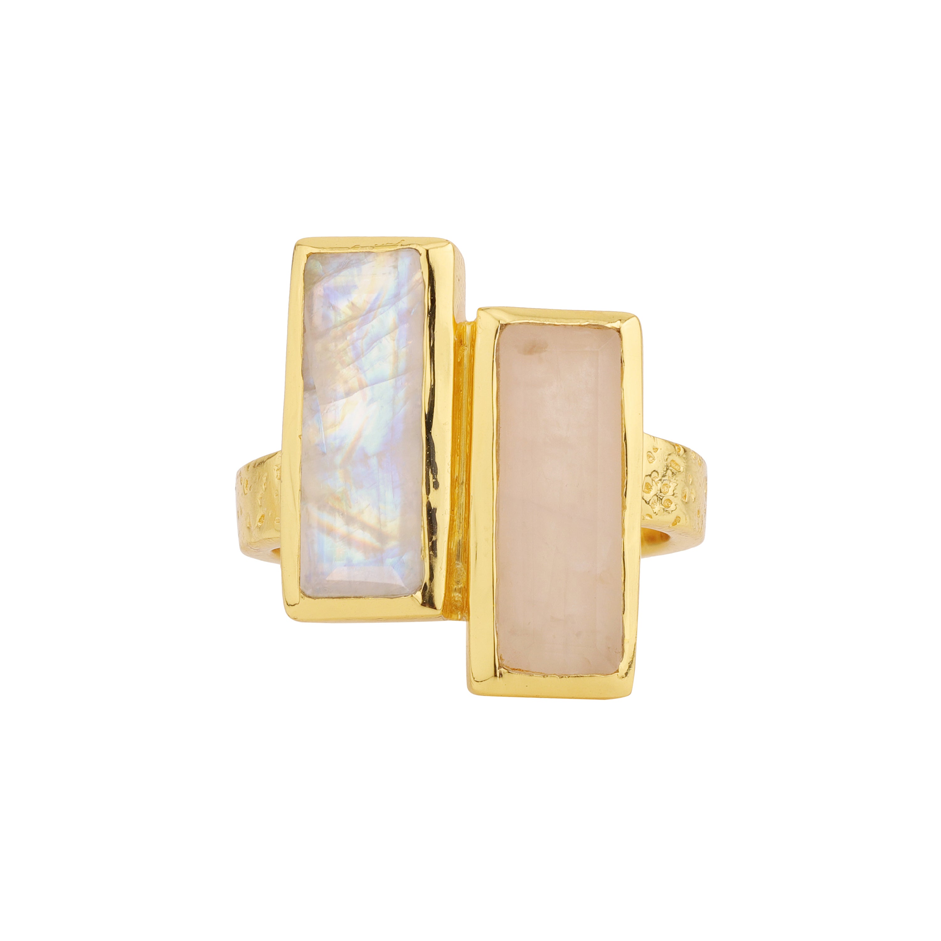 Double Bar in Moonstone and Rose Quartz in Moonstone, gold plated, handcrafted gemstone rings Singapore