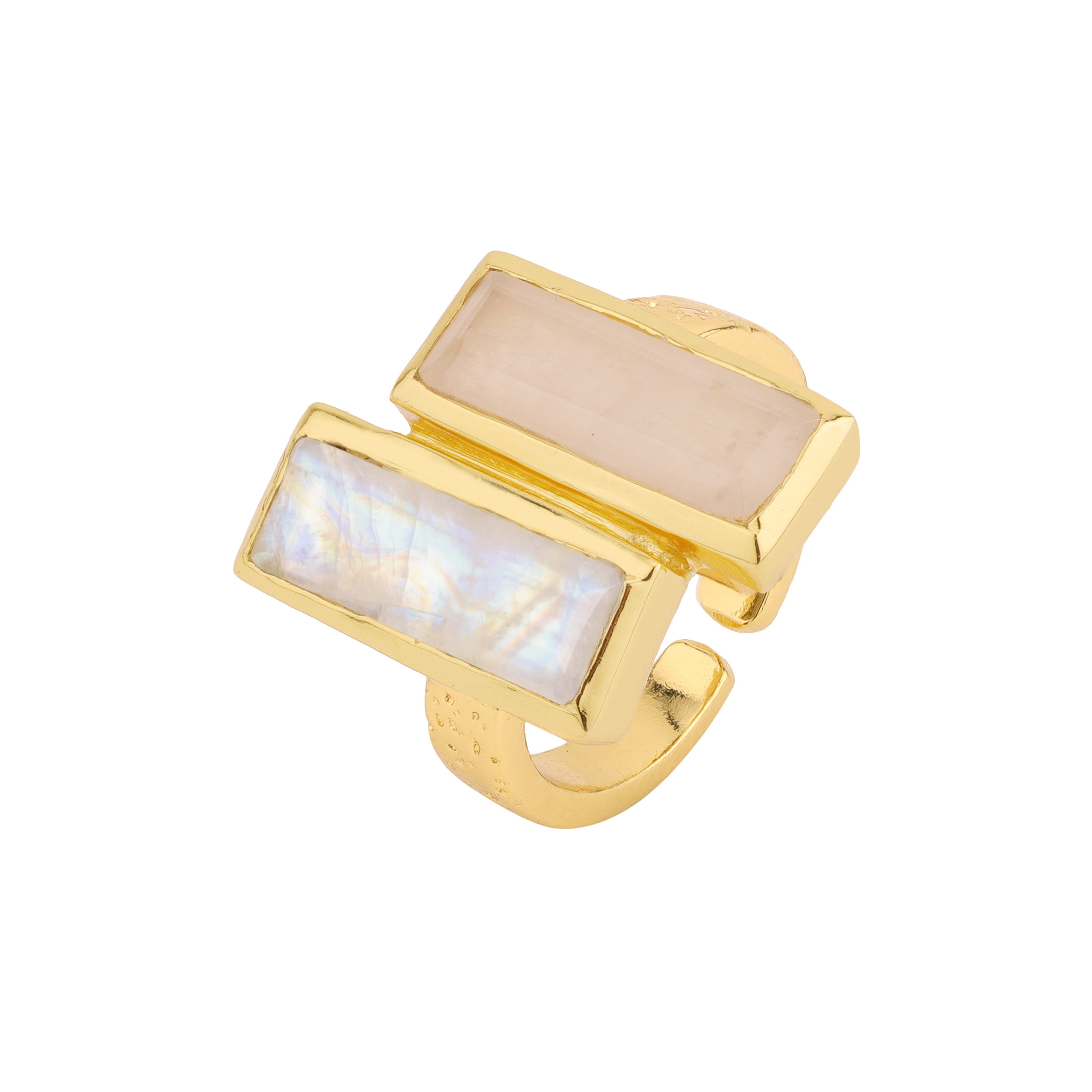 Double Bar in Moonstone and Rose Quartz in Moonstone, gold plated, handcrafted gemstone rings Singapore