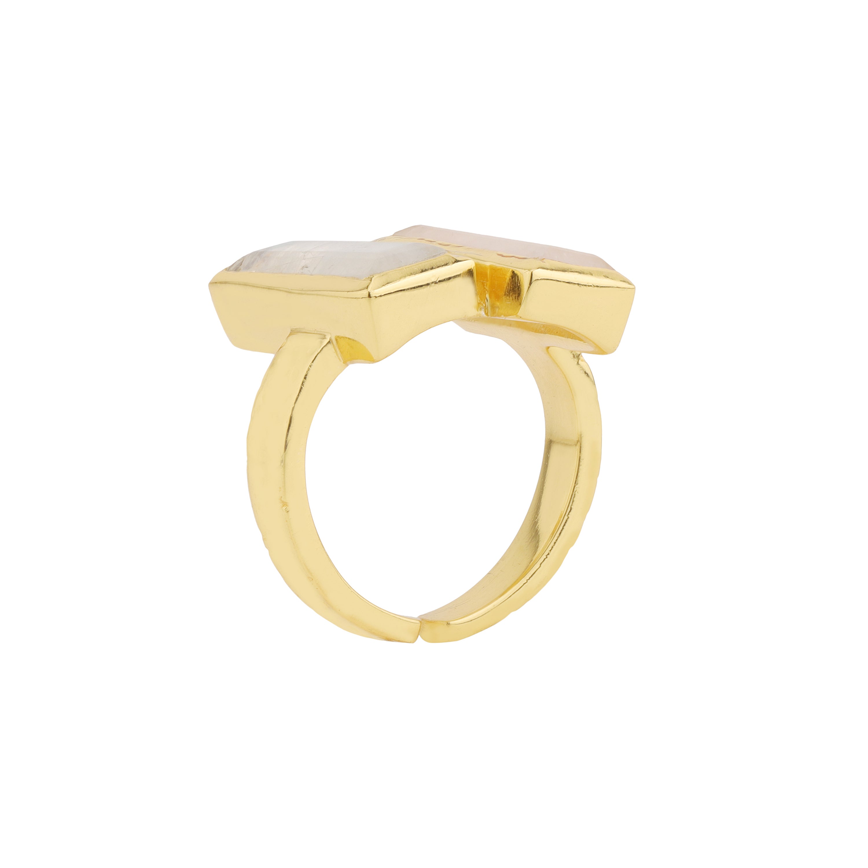 Double Bar in Moonstone and Rose Quartz in Moonstone, gold plated, handcrafted gemstone rings Singapore