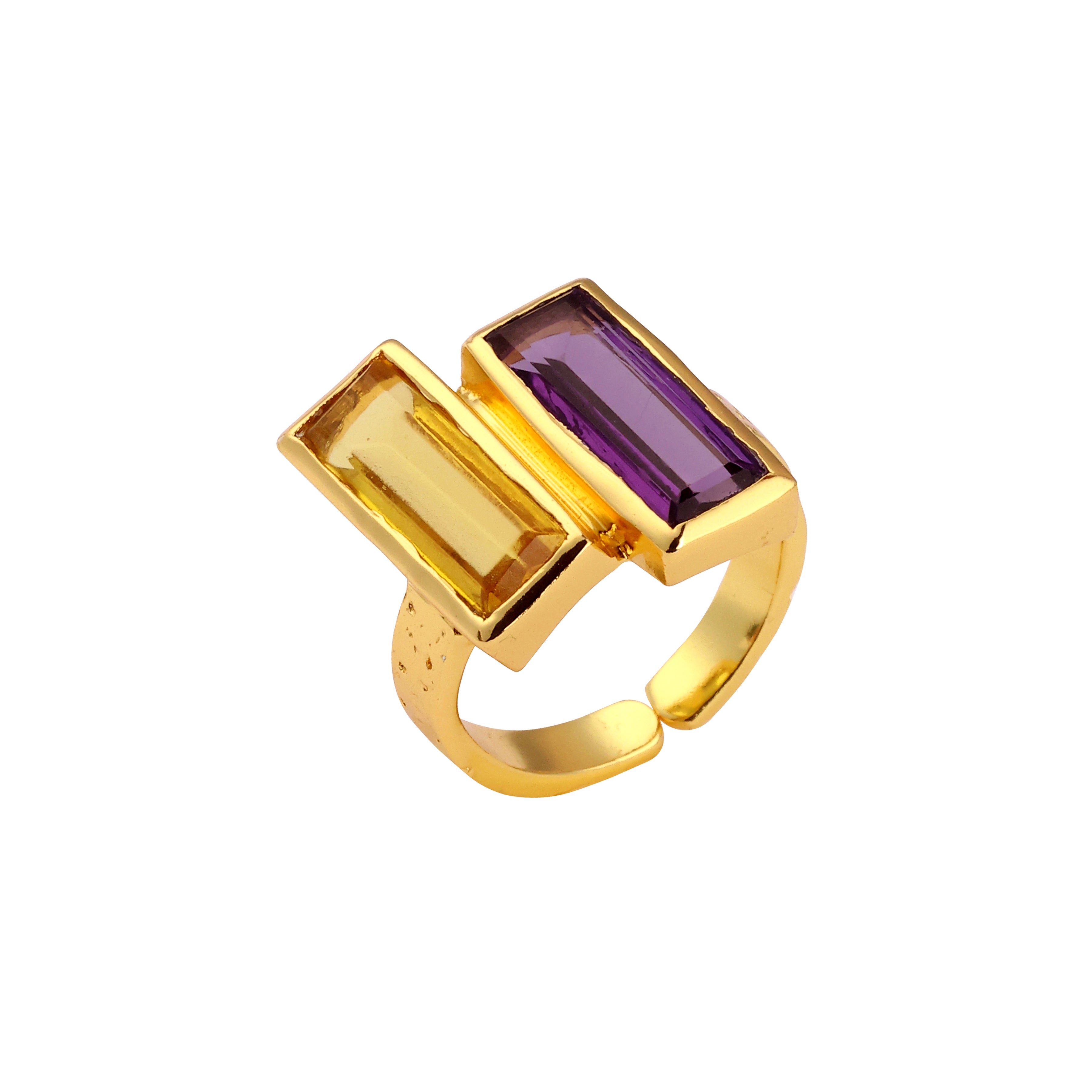 Double Bar in Amethyst and Citrine in Amethyst, gold plated, handcrafted gemstone rings Singapore