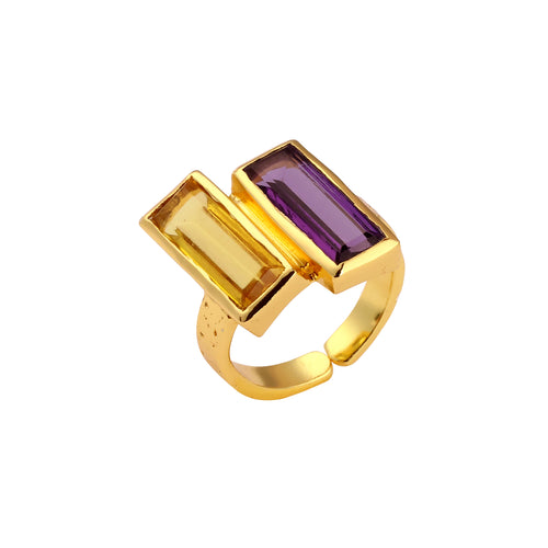 Ring - Double Bar - Amethyst and Citrine