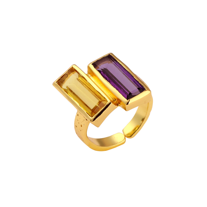 Ring - Double Bar - Amethyst and Citrine