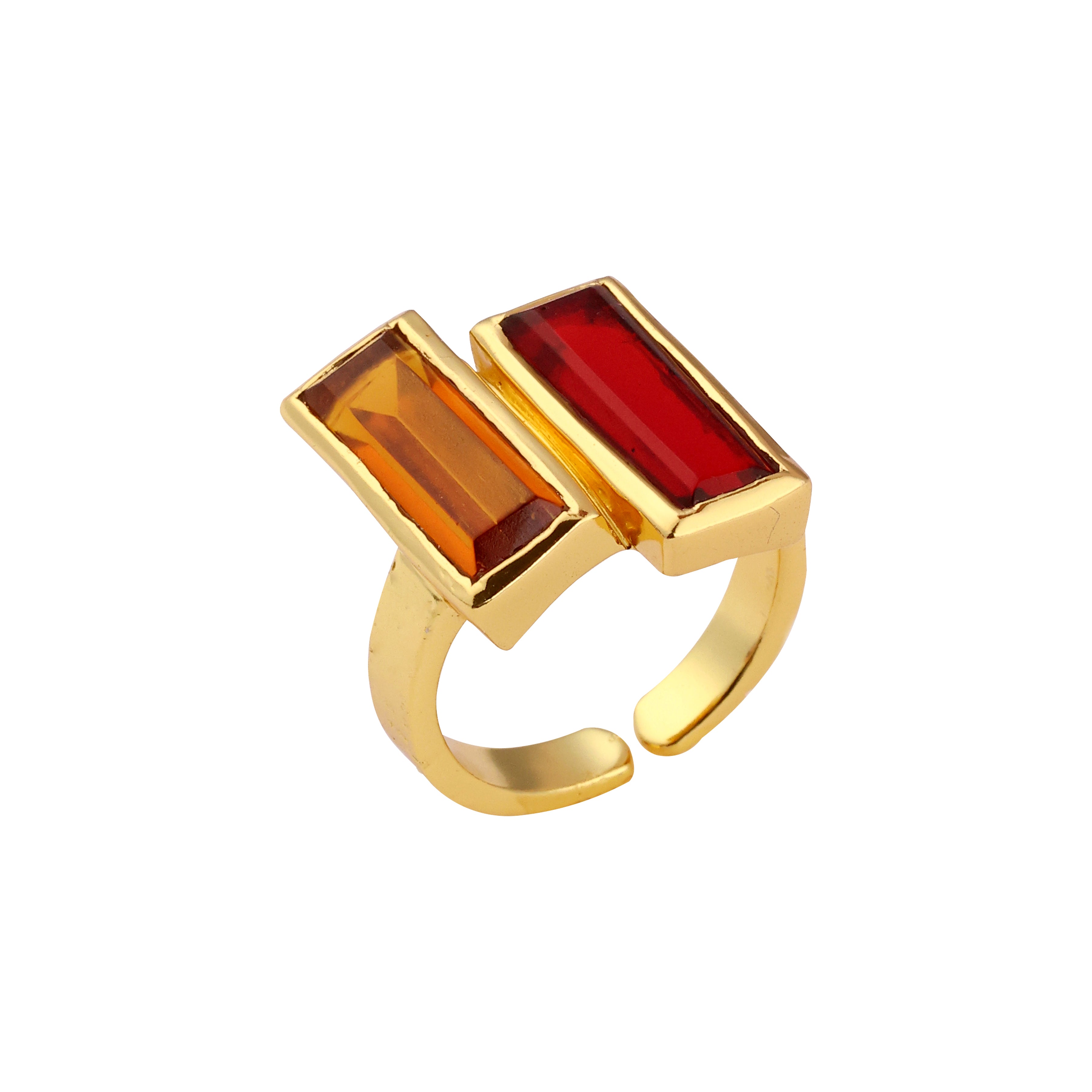 Double Bar in Garnet and Beer Quartz in Beer Quartz, gold plated, handcrafted gemstone rings Singapore