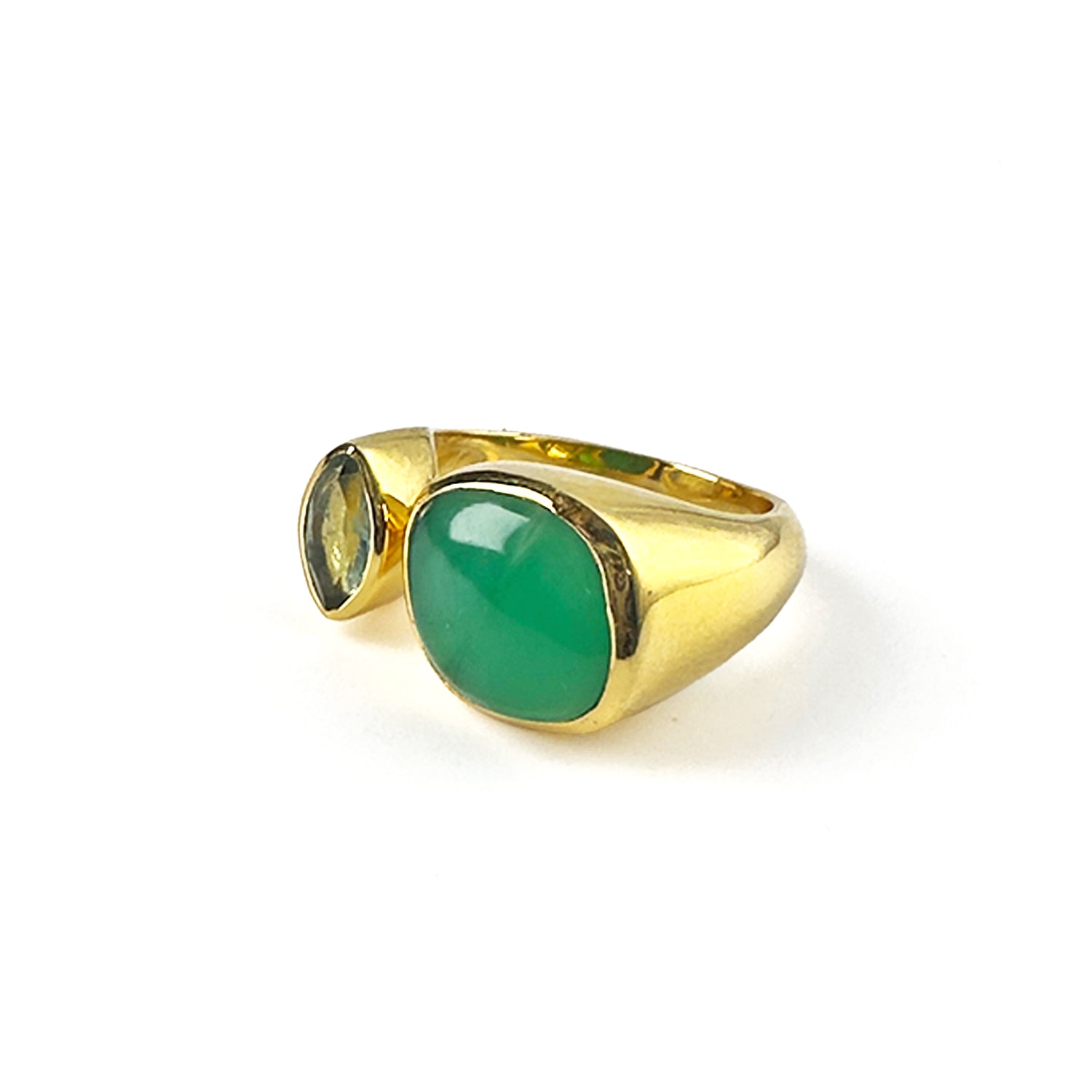 Toi Et Moi Ring in Green Onyx & Tourmaline in Green Onyx, gold plated, handcrafted gemstone rings Singapore