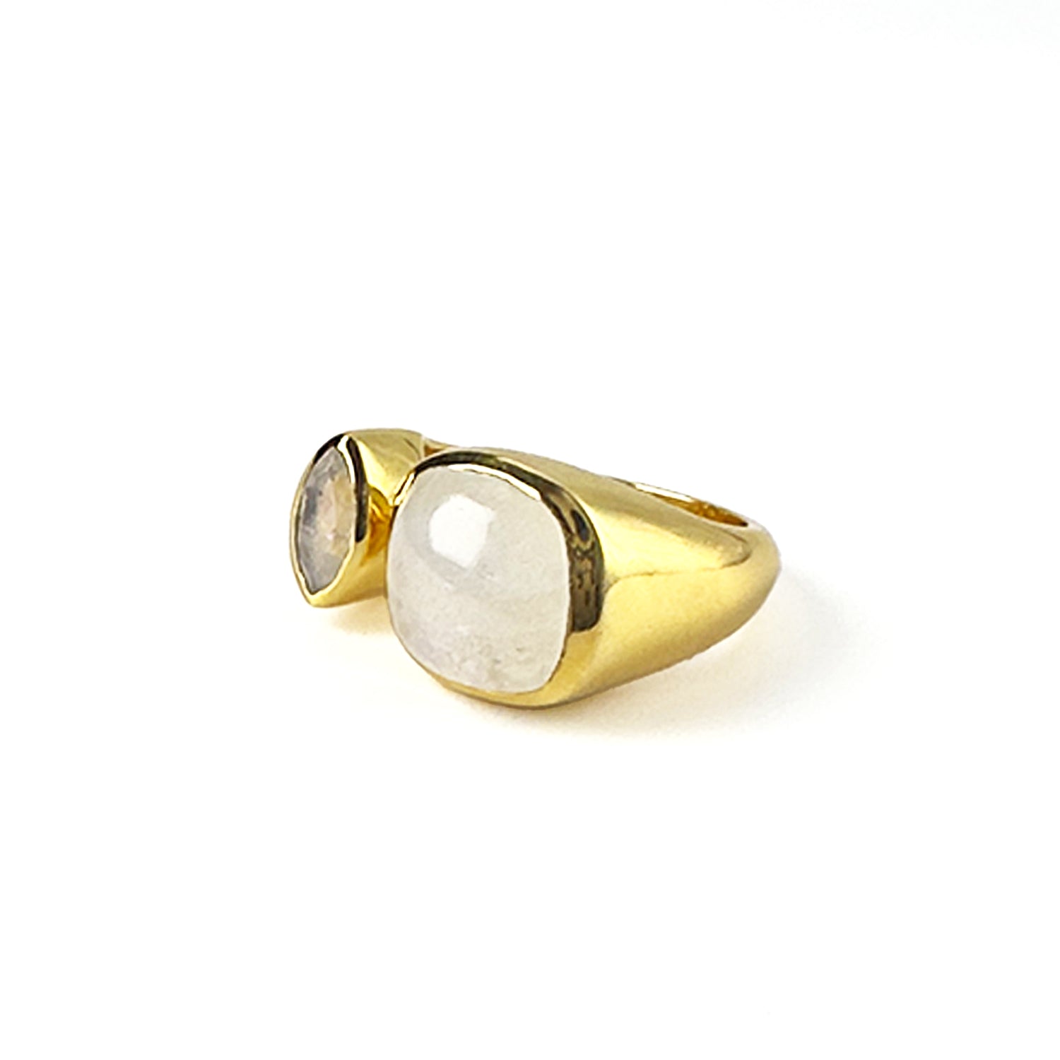 Toi Et Moi Ring in Moonstone Faceted & Cabochon in Moonstone, gold plated, handcrafted gemstone rings Singapore