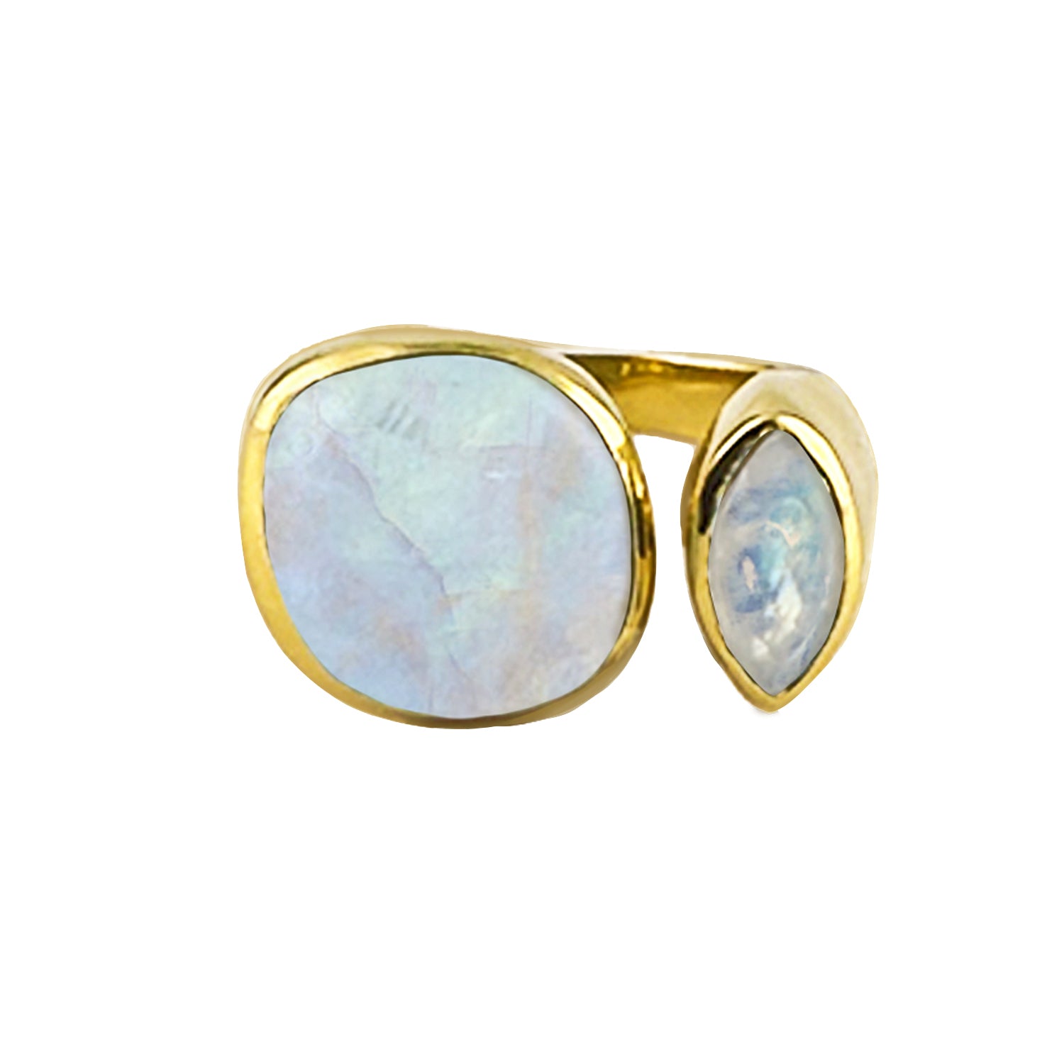 Toi Et Moi Ring in Moonstone Faceted & Cabochon in Moonstone, gold plated, handcrafted gemstone rings Singapore