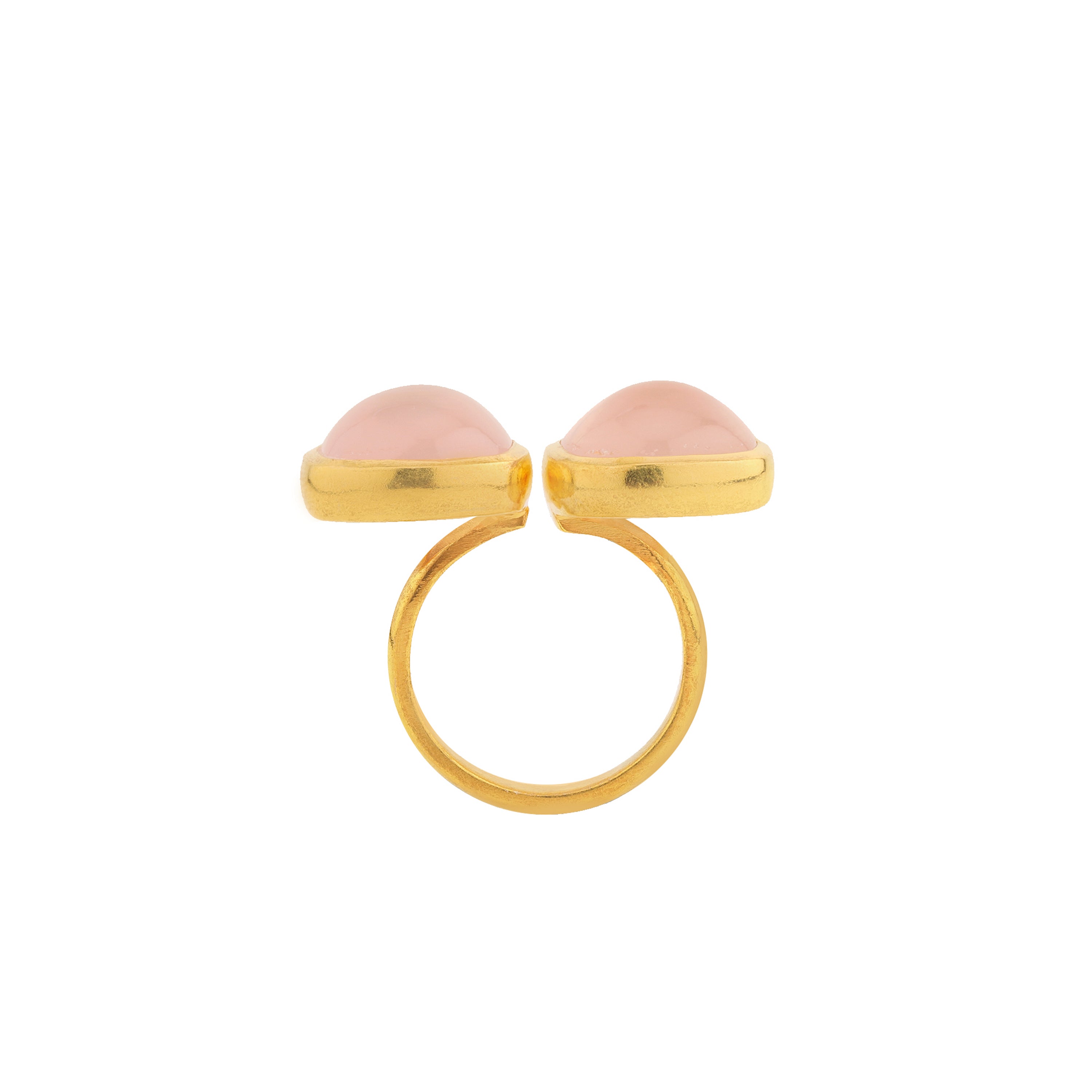 Double Rose Quartz Cabochon Ring in Rose Quartz, gold plated, handcrafted gemstone rings Singapore