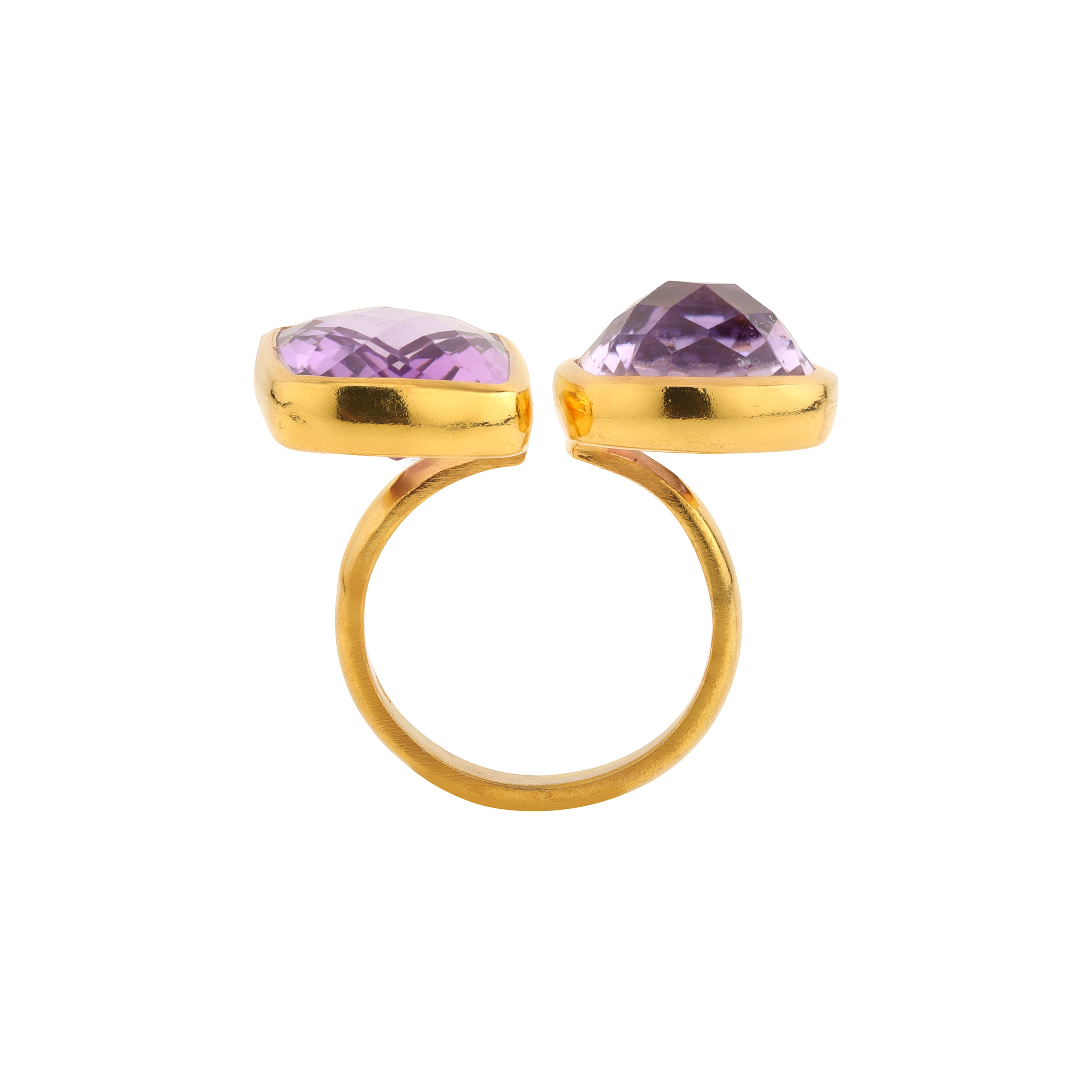 Double Amethyst Faceted Ring in Amethyst, gold plated, handcrafted gemstone rings Singapore