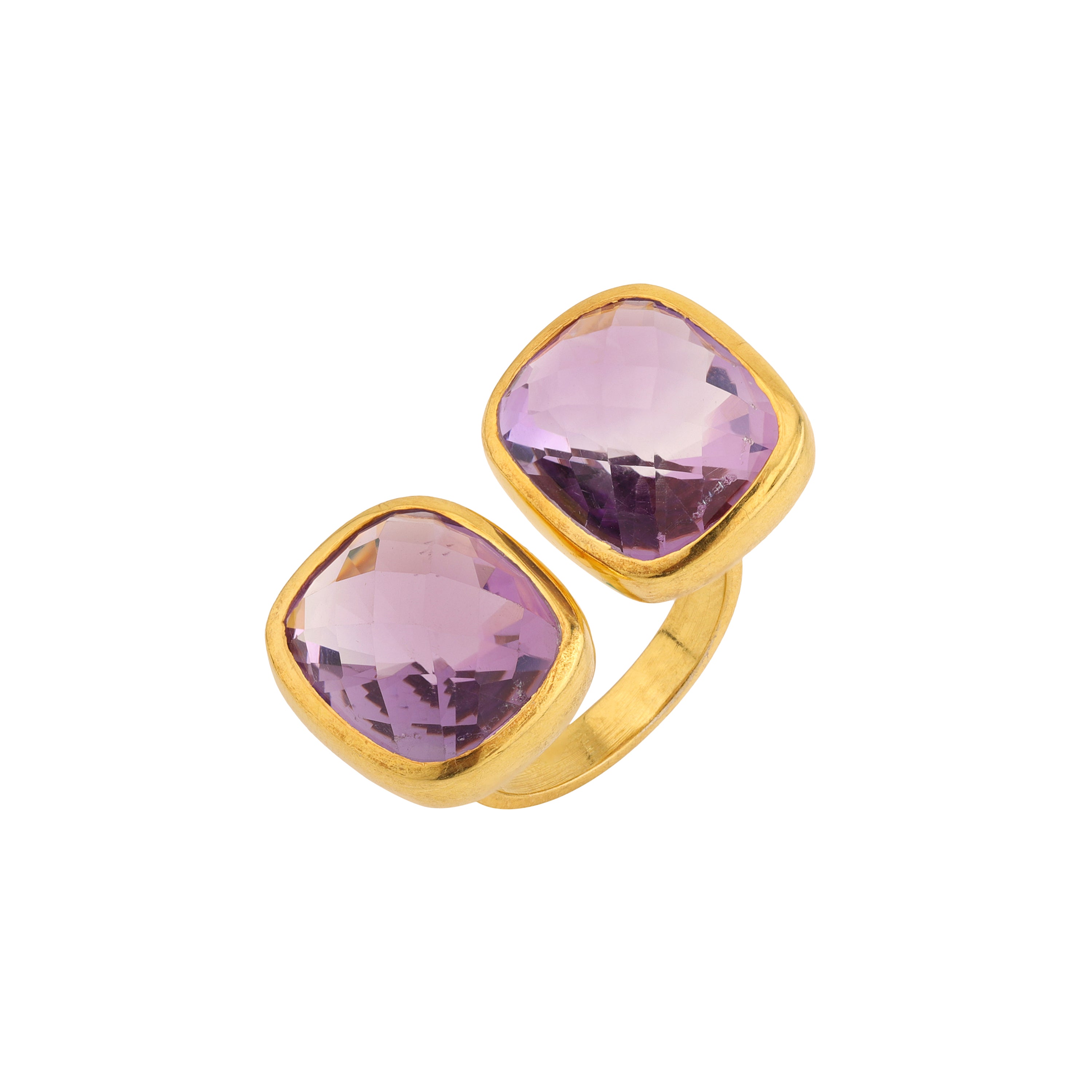 Double Amethyst Ring in Amethyst, gold plated, handcrafted gemstone rings Singapore