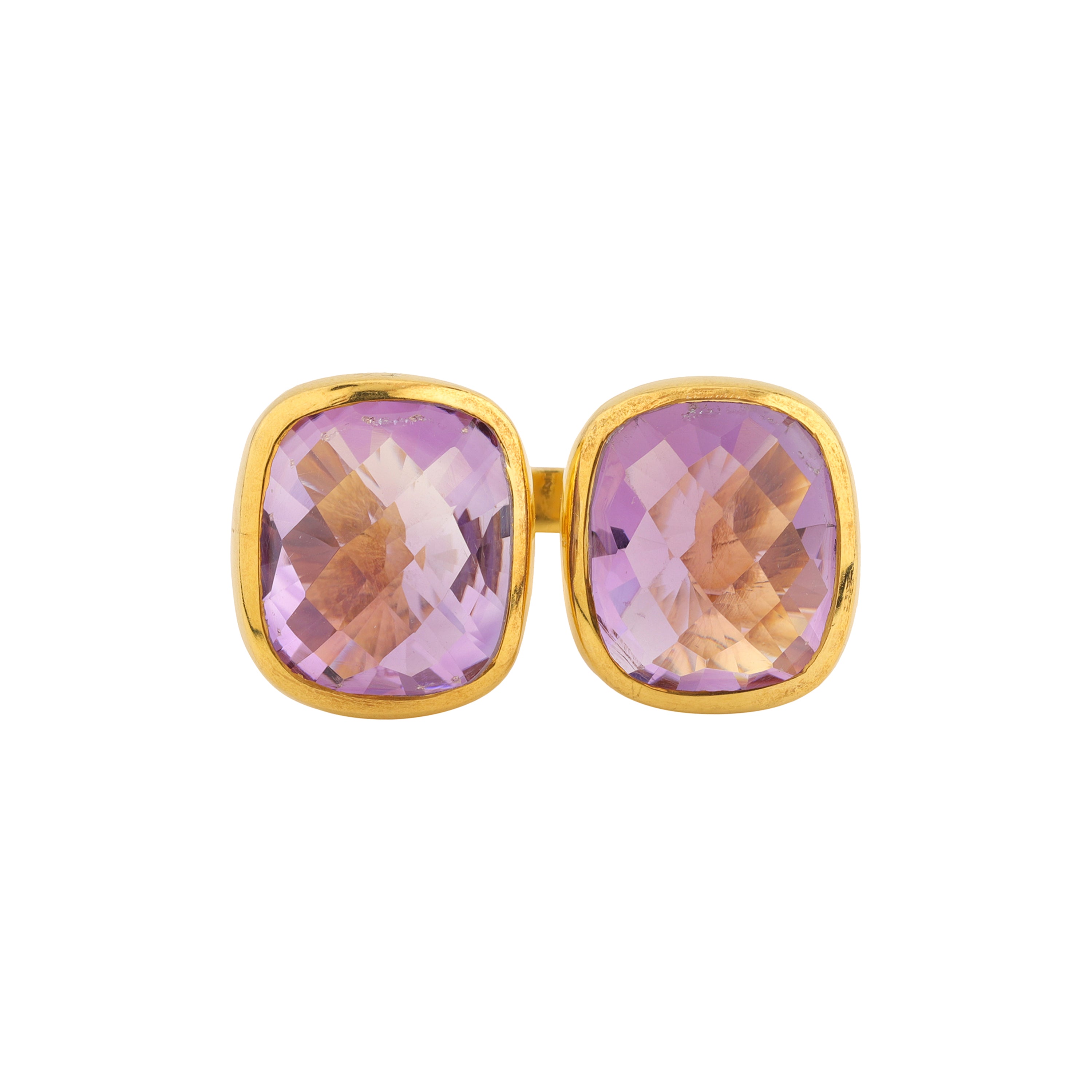 Double Amethyst Ring in Amethyst, gold plated, handcrafted gemstone rings Singapore