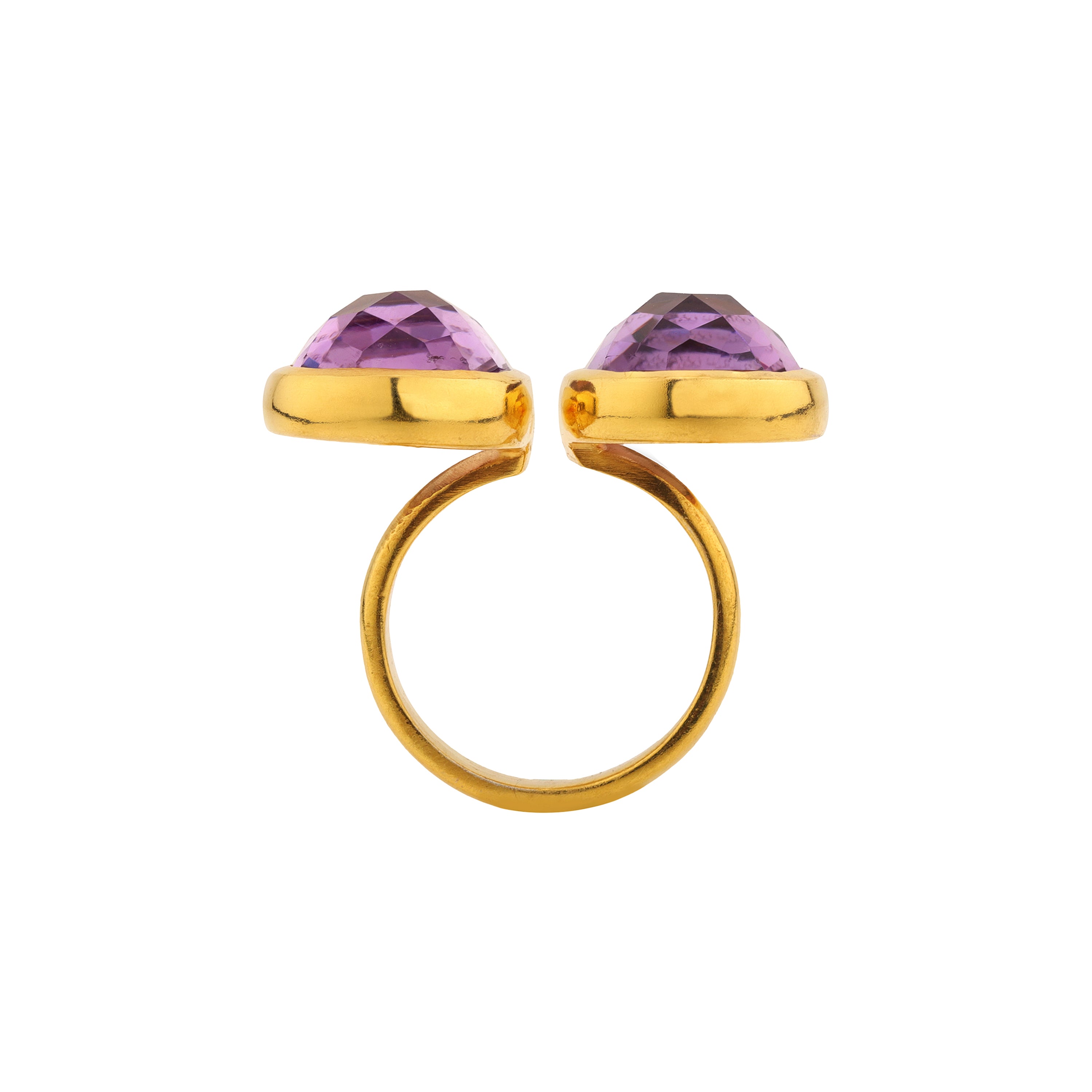 Double Amethyst Ring in Amethyst, gold plated, handcrafted gemstone rings Singapore