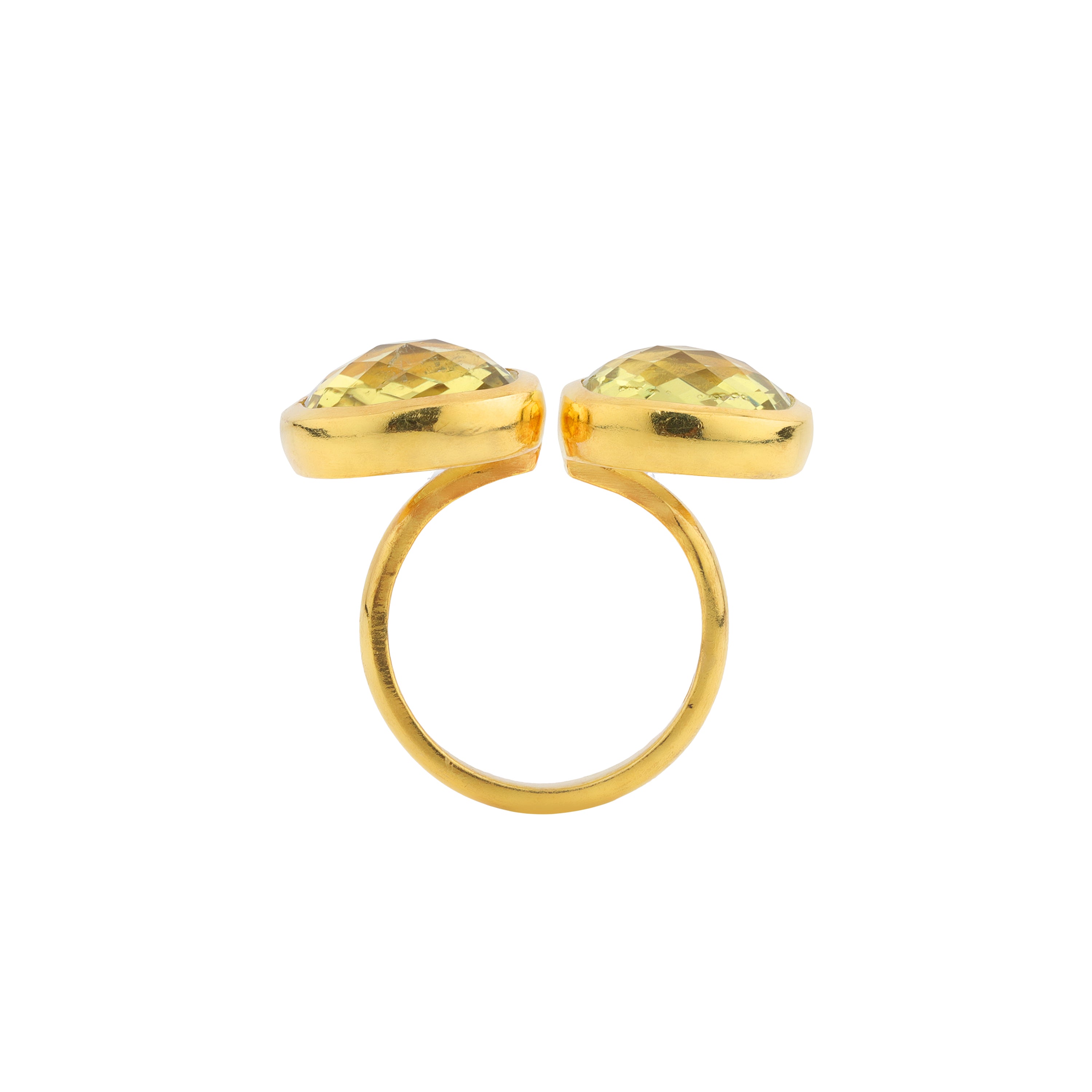 Double Lemon Quartz Ring in Lemon Quartz, gold plated, handcrafted gemstone rings Singapore