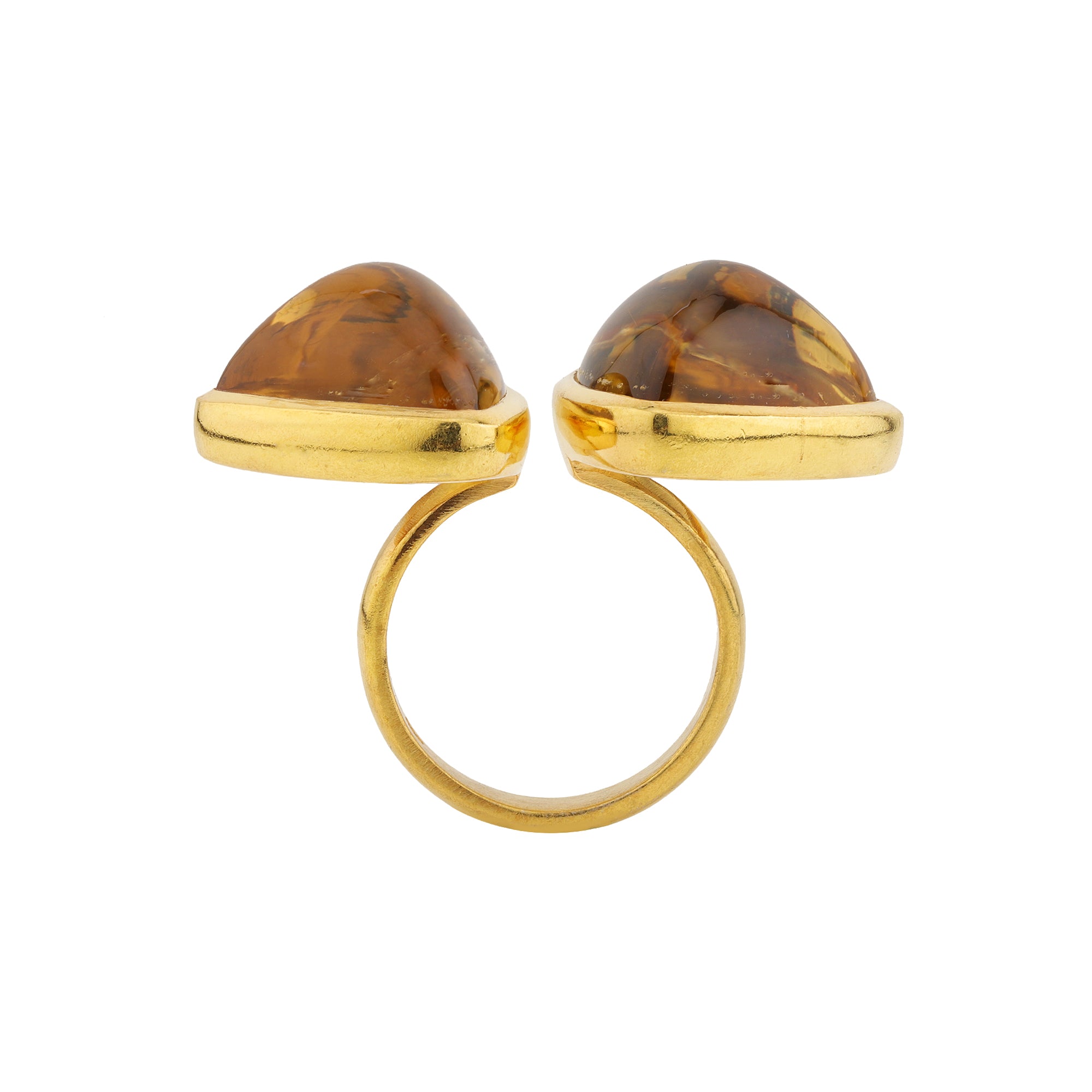 Double Honey Quartz Ring in Honey Quartz, gold plated, handcrafted gemstone rings Singapore