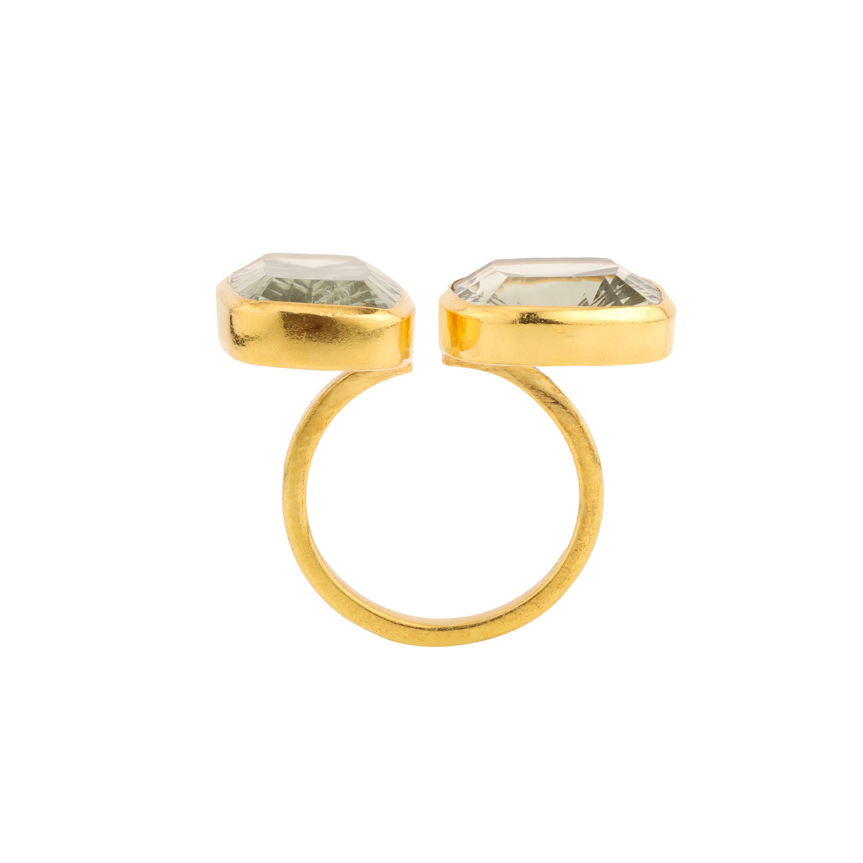Double Prasiolite Faceted Ring in Prasiolite, gold plated, handcrafted gemstone rings Singapore
