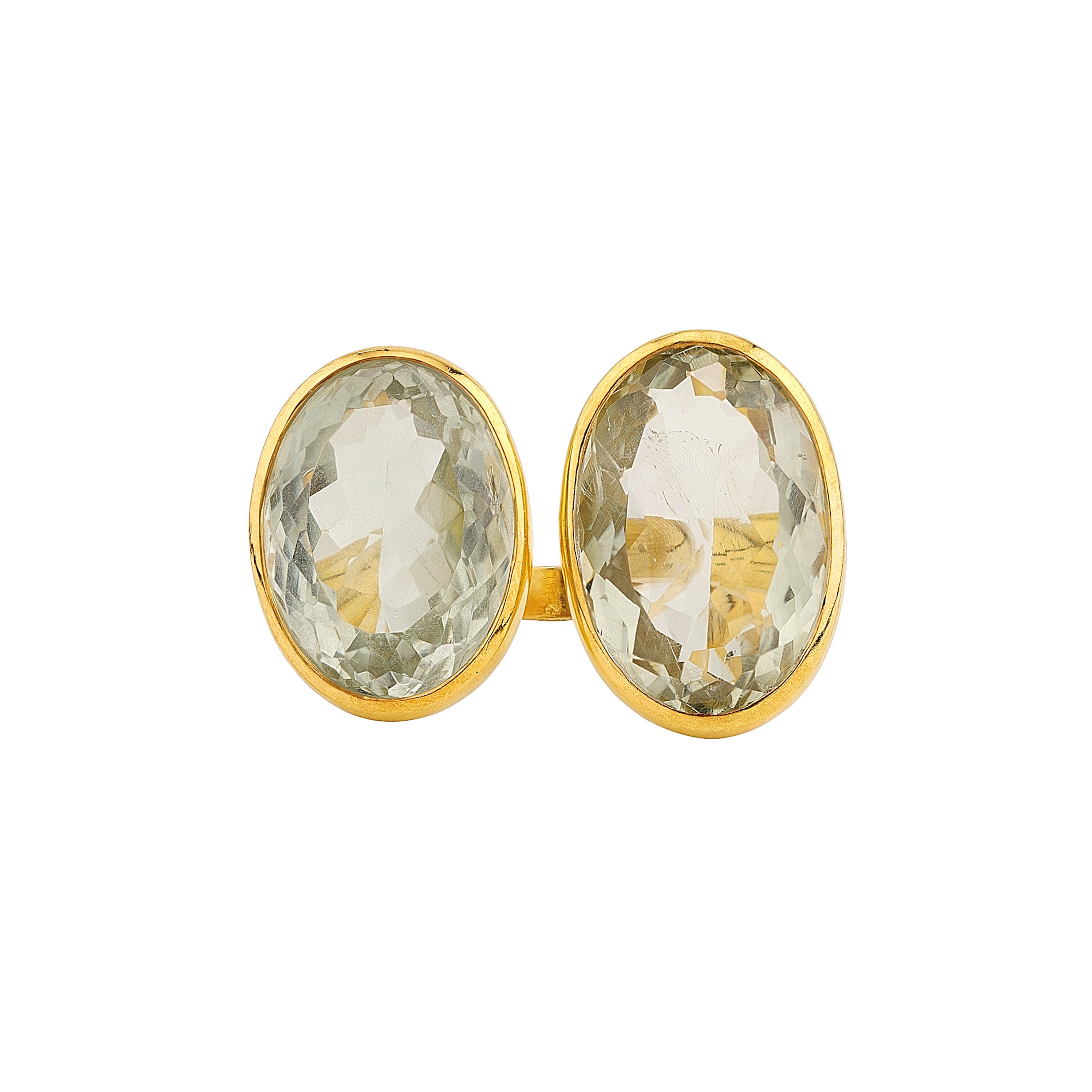 Double Prasiolite Faceted Ring in Prasiolite, gold plated, handcrafted gemstone rings Singapore