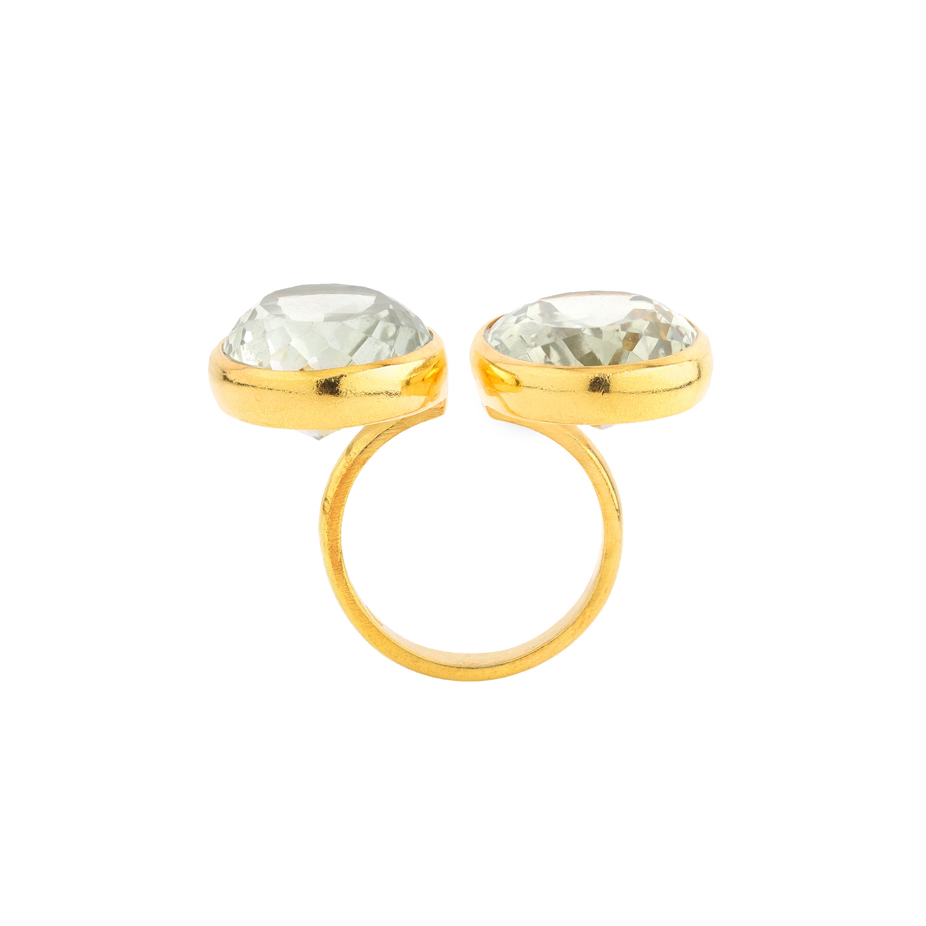 Double Prasiolite Faceted Ring in Prasiolite, gold plated, handcrafted gemstone rings Singapore