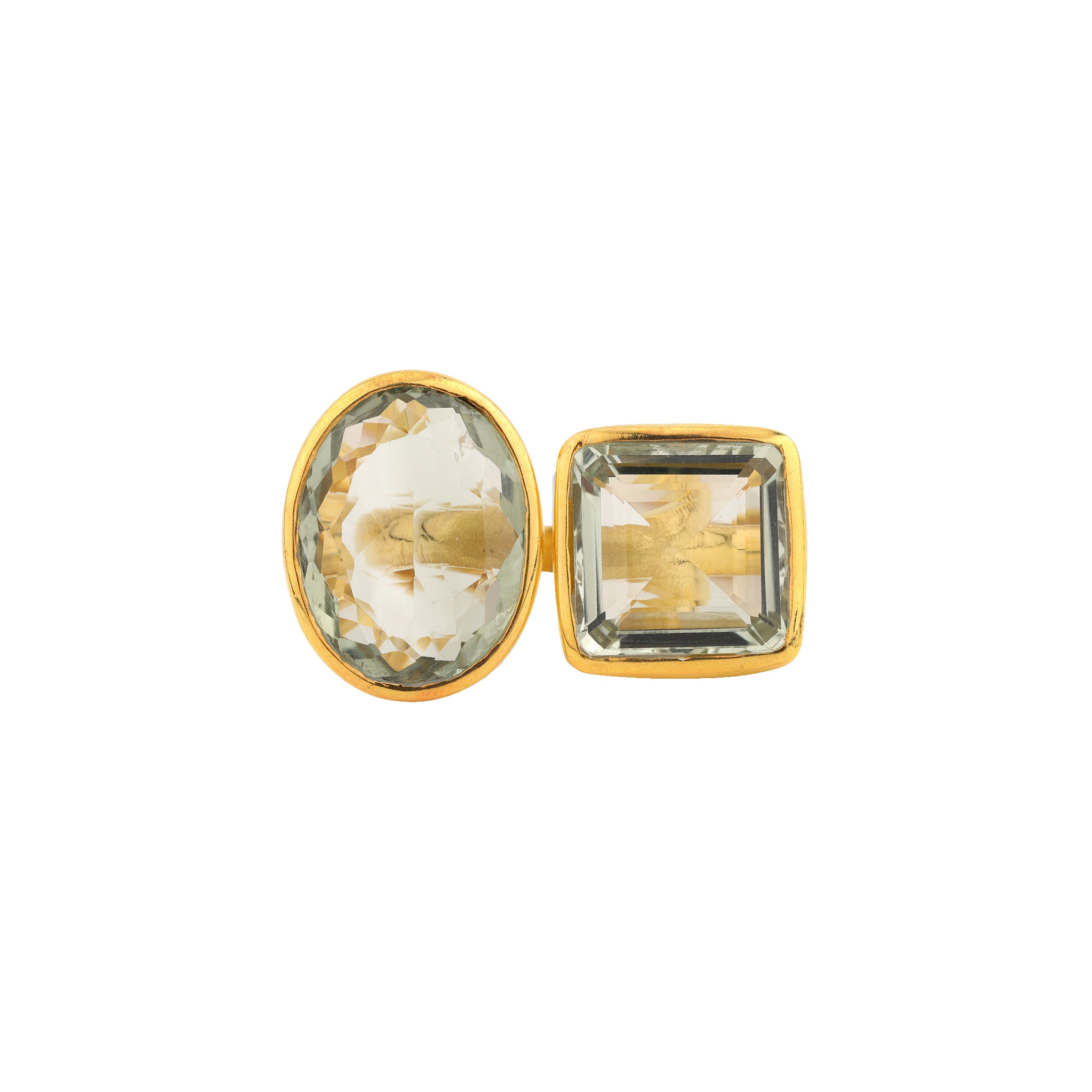 Double Prasiolite Faceted Ring in Prasiolite, gold plated, handcrafted gemstone rings Singapore