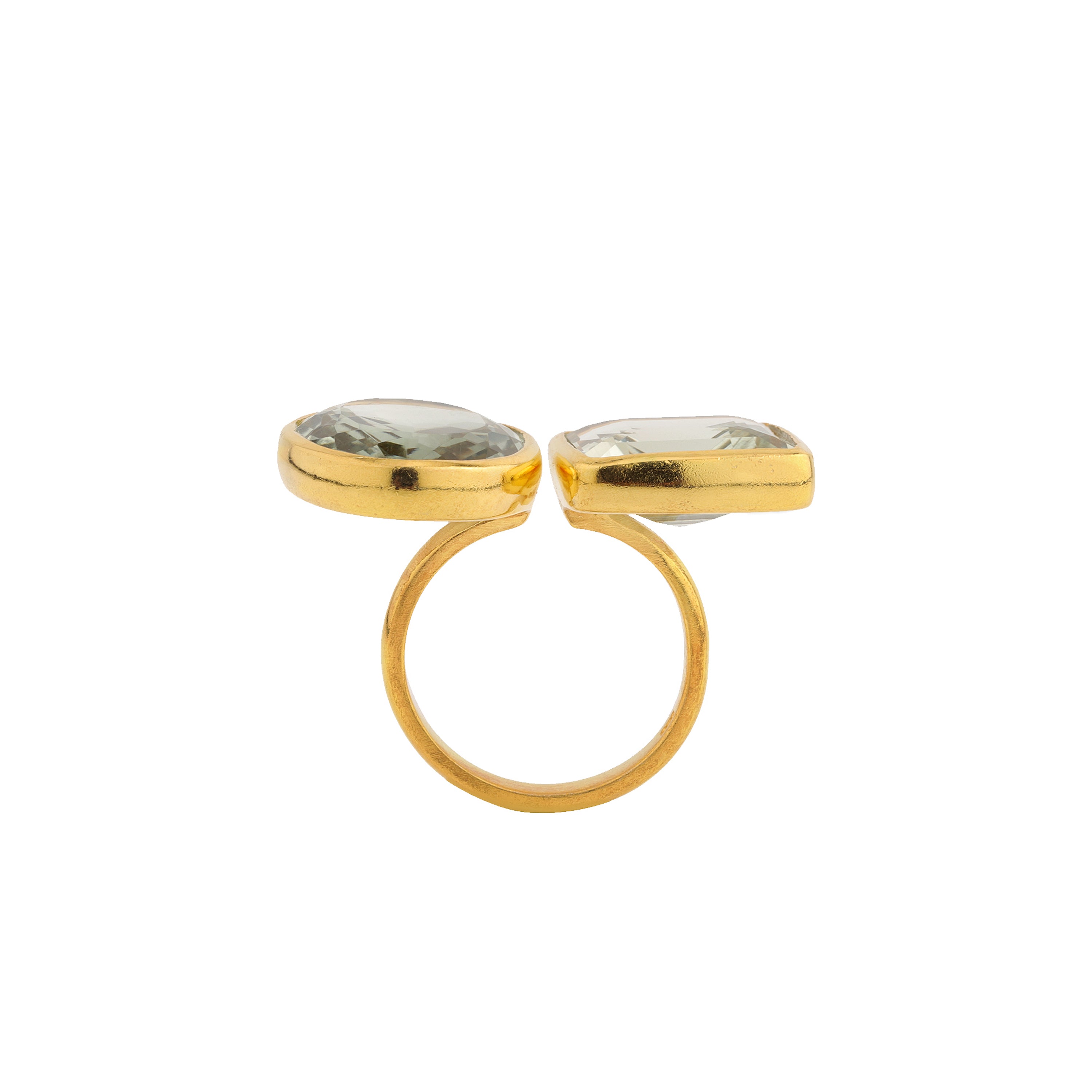 Double Prasiolite Faceted Ring in Prasiolite, gold plated, handcrafted gemstone rings Singapore