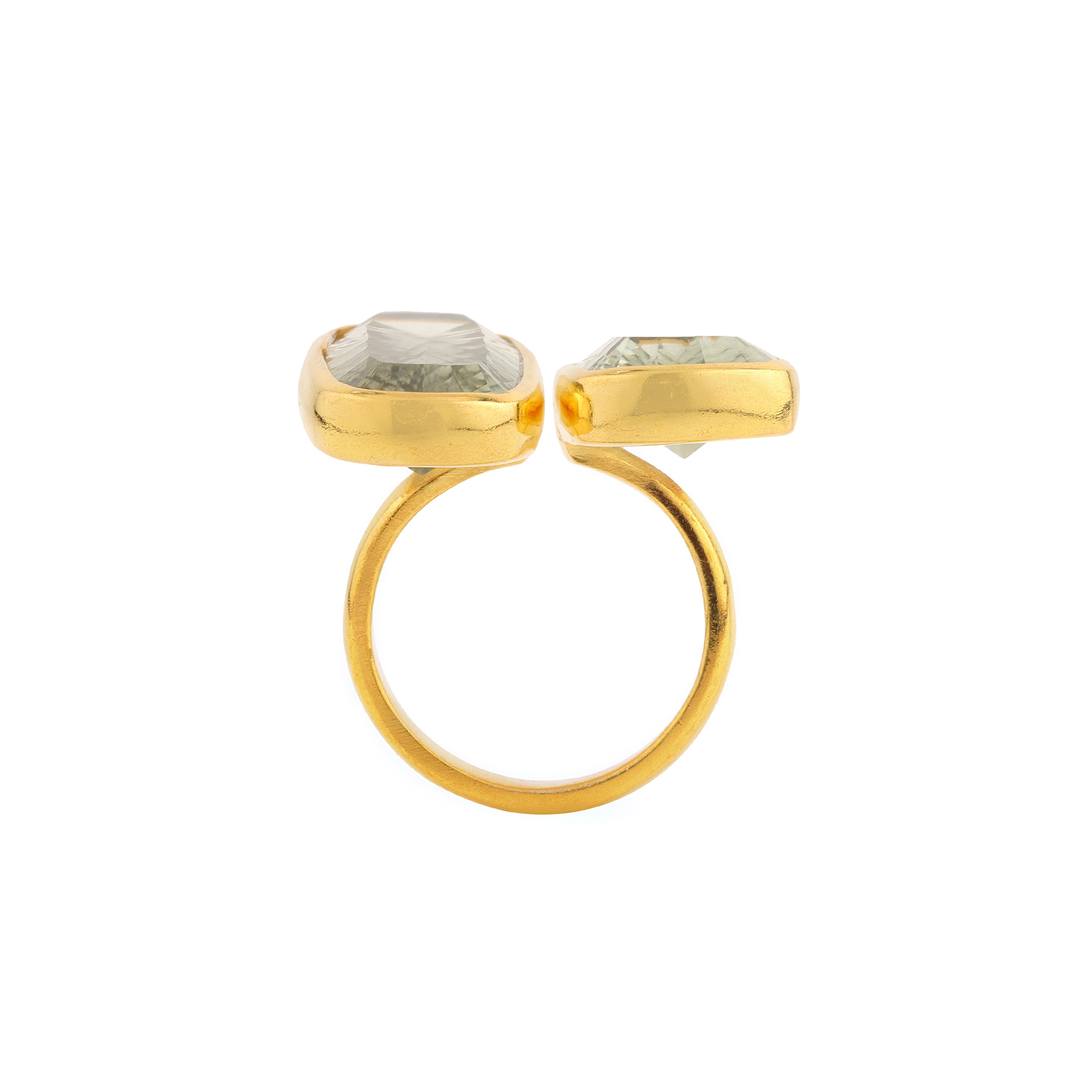 Double Prasiolite Faceted Ring in Prasiolite, gold plated, handcrafted gemstone rings Singapore
