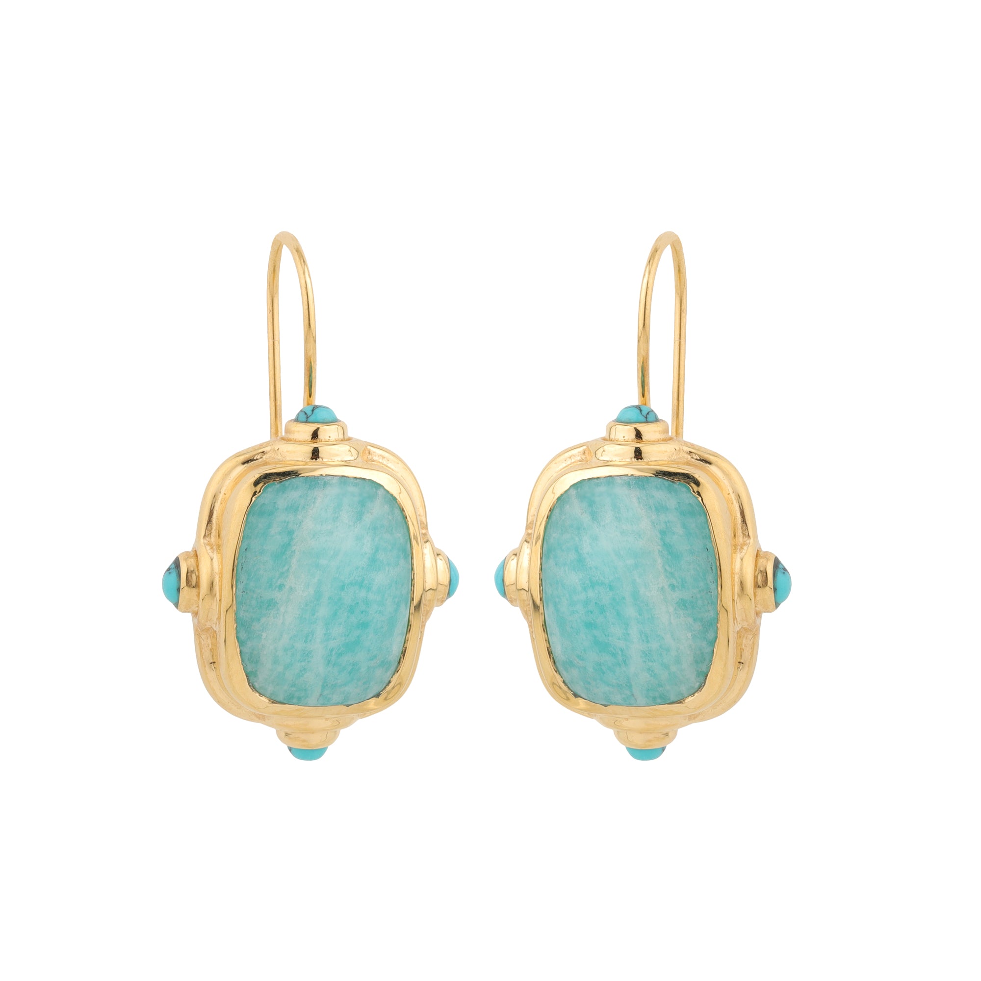 Cardinal Earrings in Amazonite in Amazonite, gold plated, handcrafted gemstone earrings Singapore