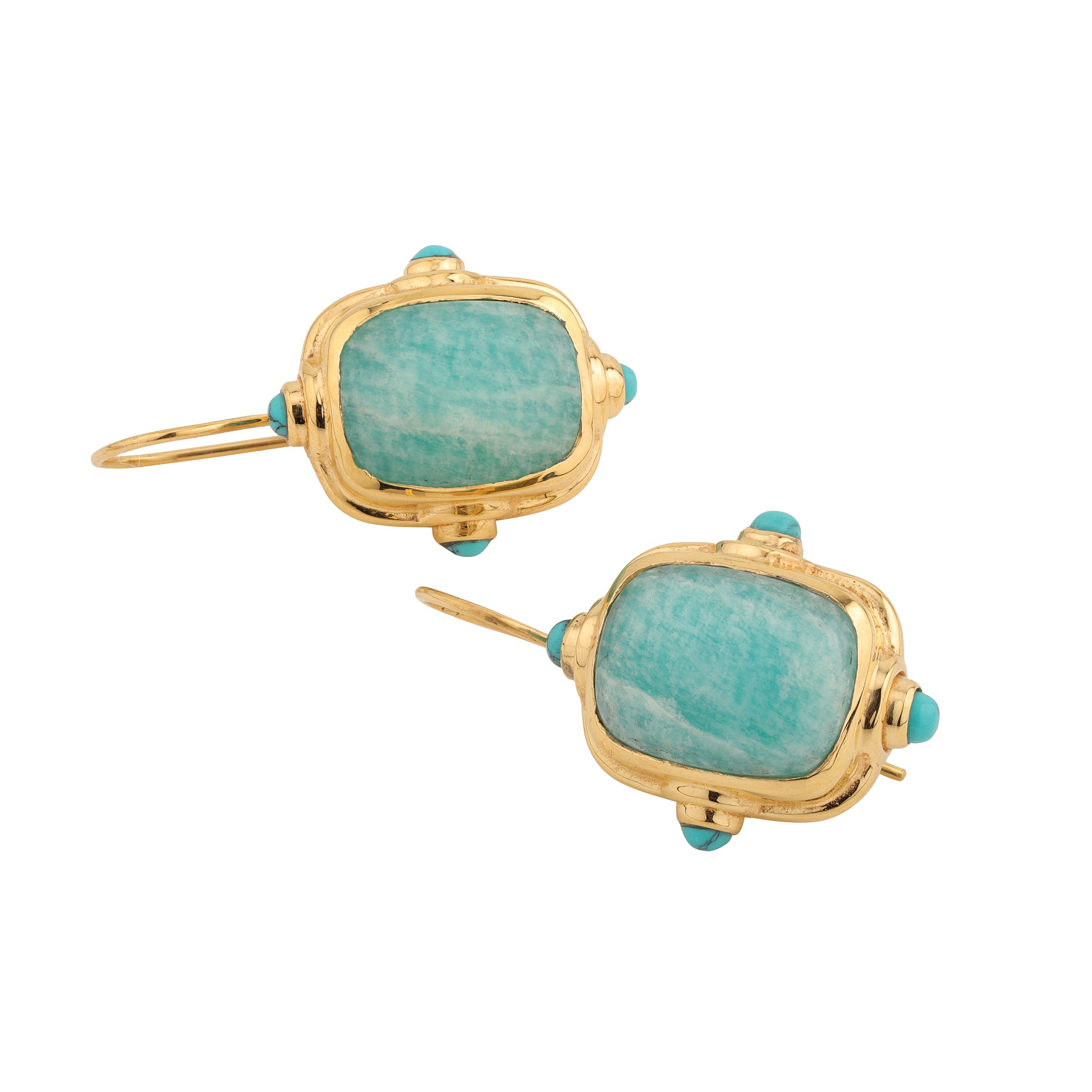 Cardinal Earrings in Amazonite in Amazonite, gold plated, handcrafted gemstone earrings Singapore