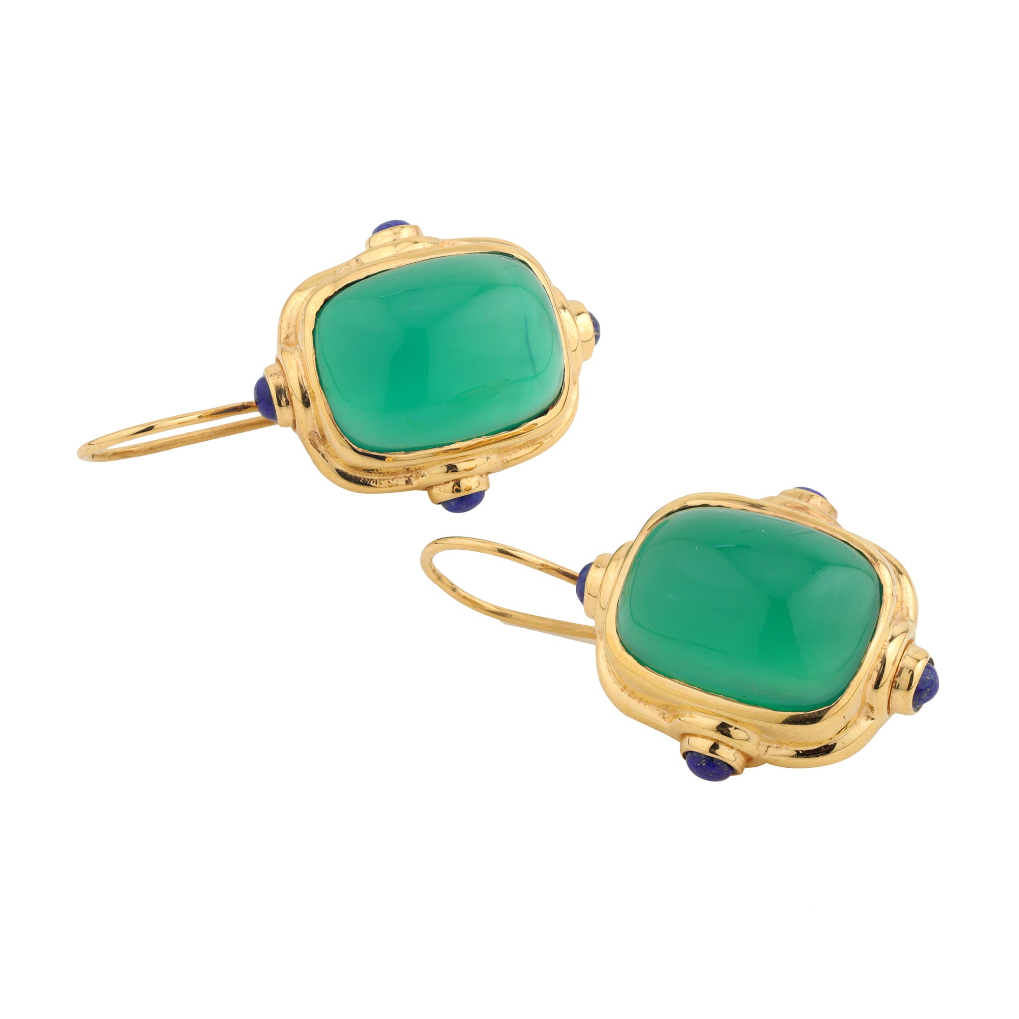Cardinal Earrings in Green Onyx, gold plated, handcrafted gemstone earrings Singapore