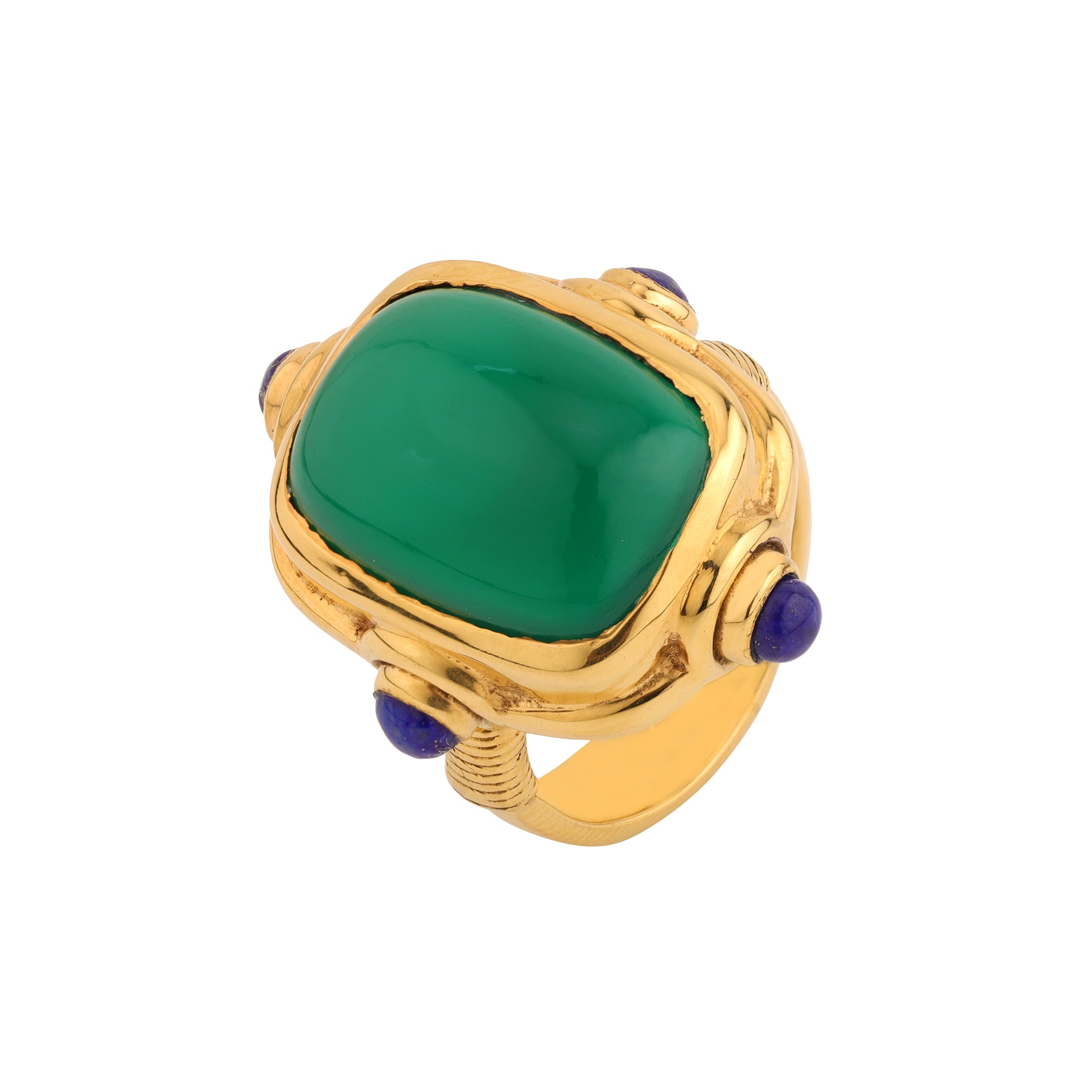 Cardinal Ring in Green Onyx in Green Onyx, gold plated, handcrafted gemstone rings Singapore