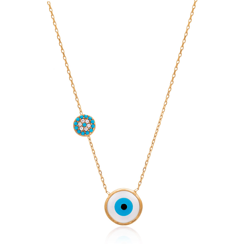 Nacre & Turquoise Crystal Evil Eye Necklace in Nacre, gold plated, handcrafted gemstone necklace Singapore