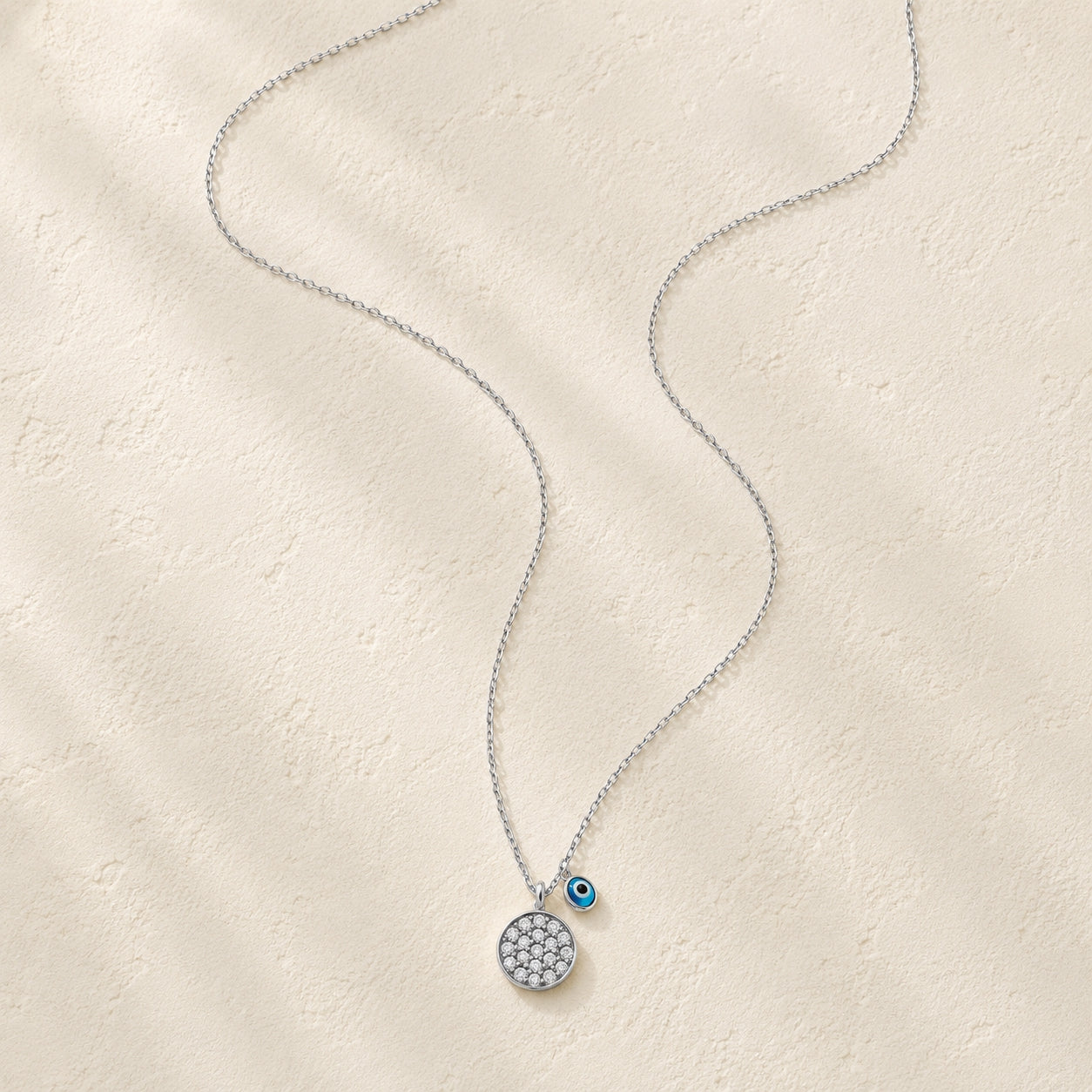 Rhodium Crystal Disc Necklace