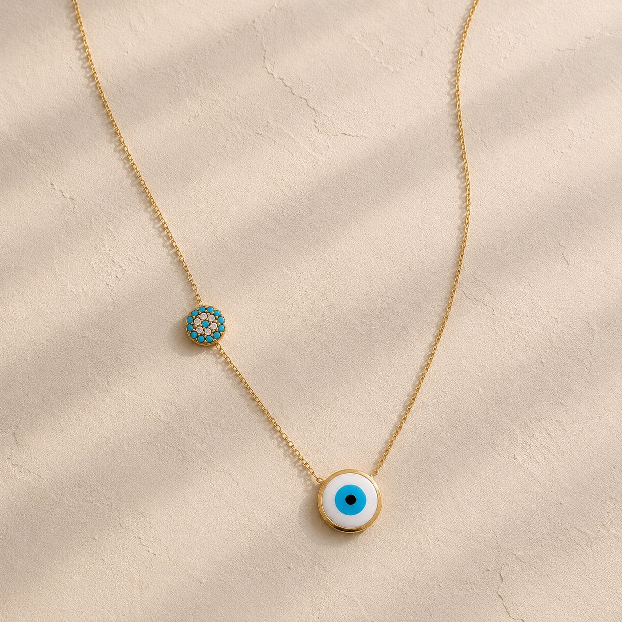 Nacre & Turquoise Crystal Evil Eye Necklace